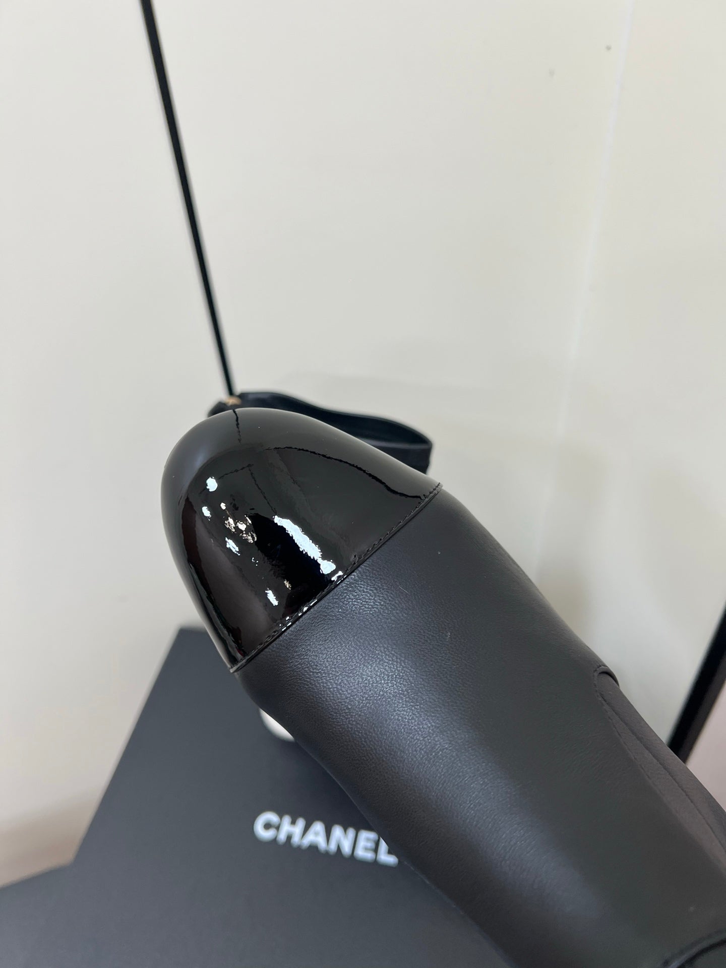 Chanel Double C Giant Pearl Heel Stretch Boots Black Sheepskin 441707