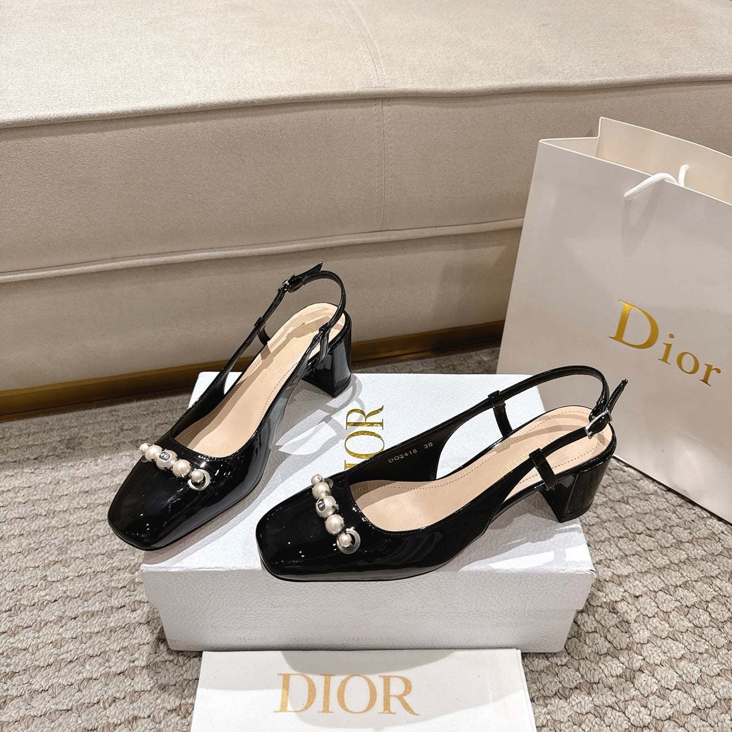 CD 25 slingback black pearls patent leather 396119