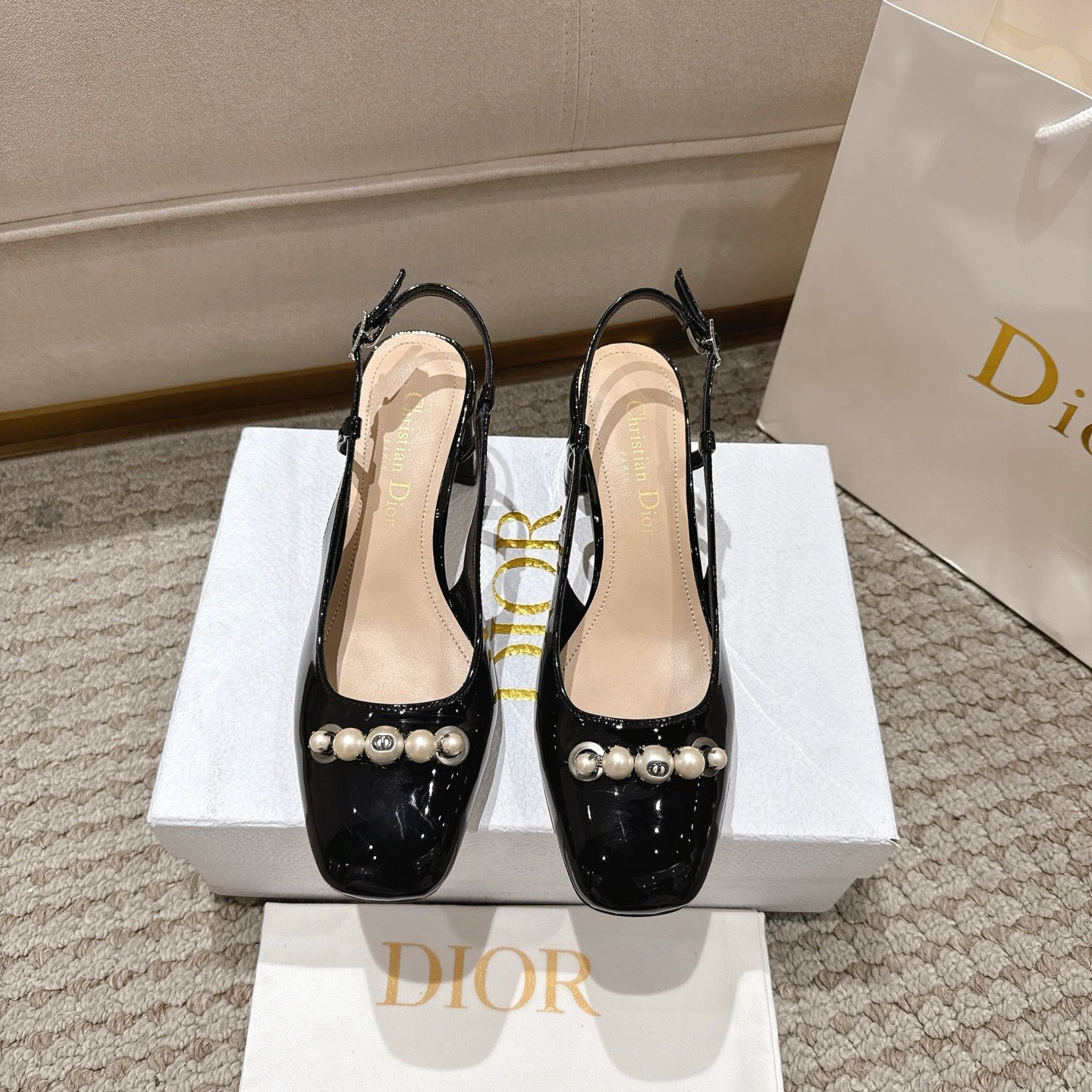CD 25 slingback black pearls patent leather 396119
