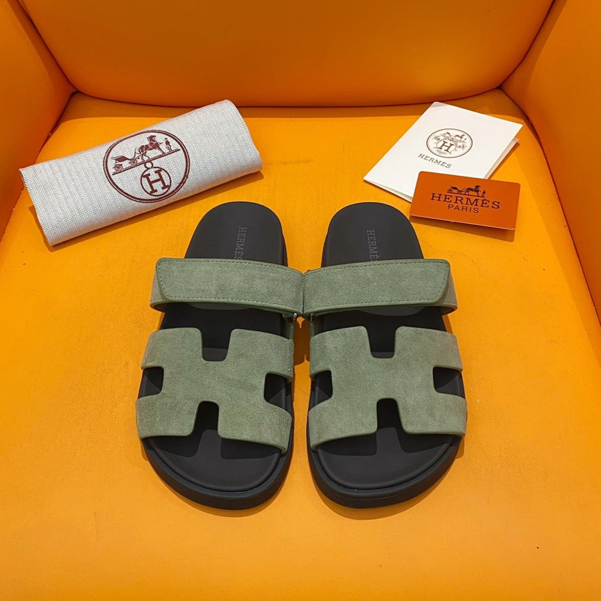 chypre sandal olive suede black calfskin