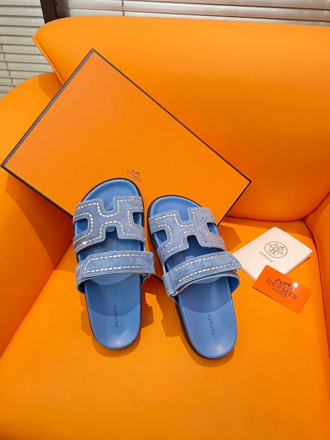 chypre sandal crystal blue suede calfskin