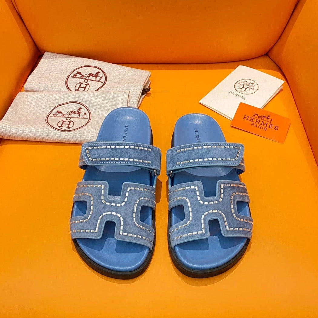 chypre sandal crystal blue suede calfskin