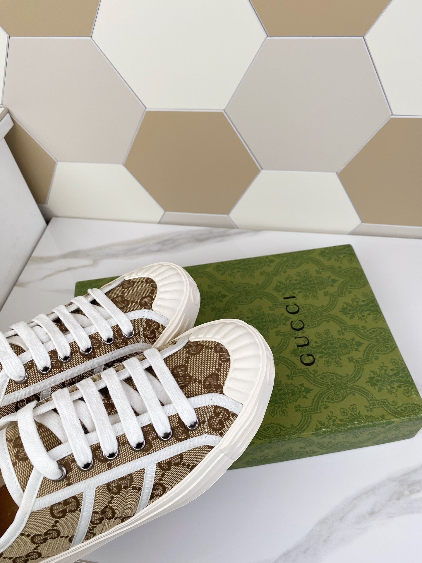 GG JULIO SNEAKER WITH WEB BROWN PATTERNED CANVAS