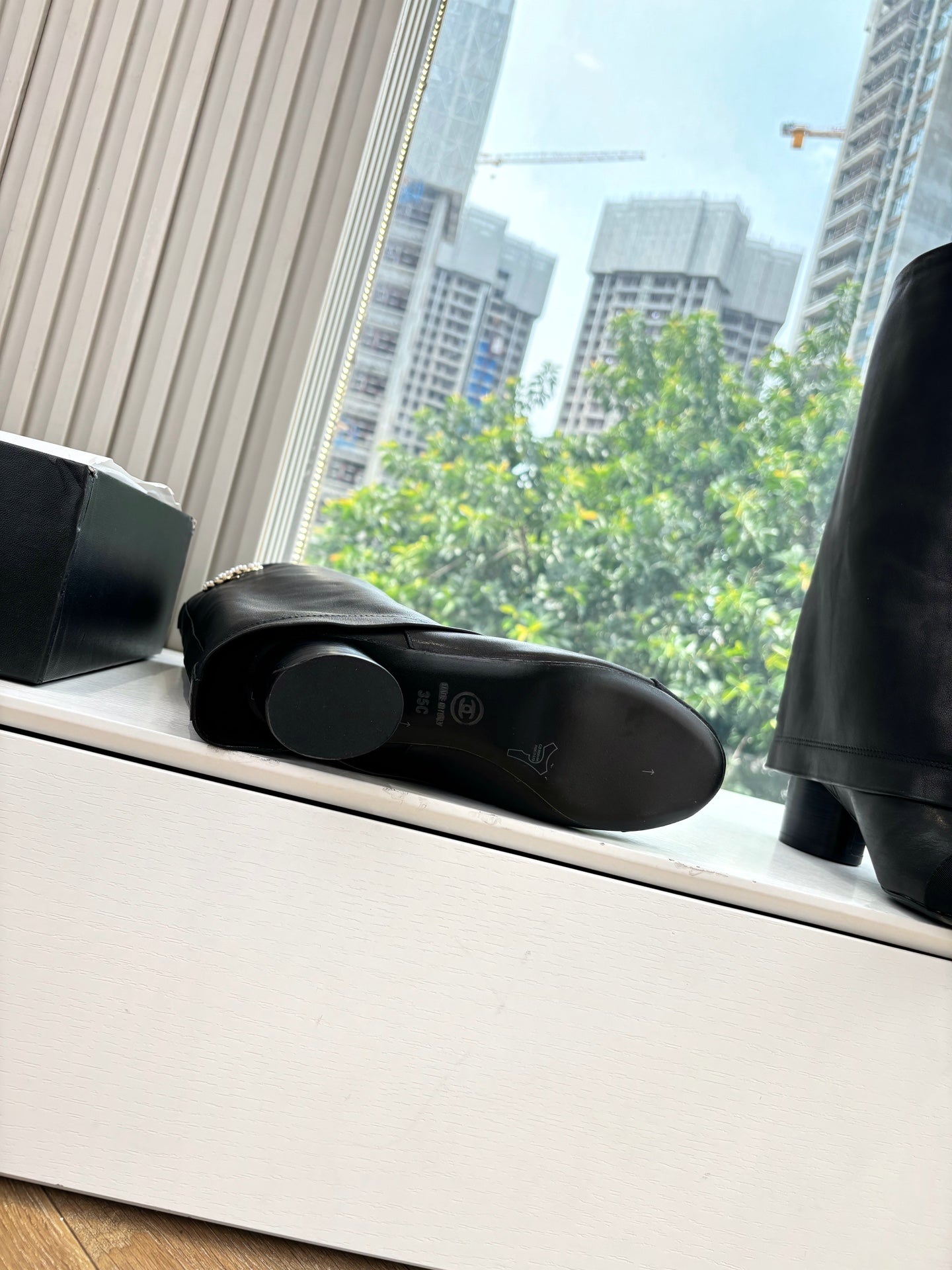 CC 25 High Boot Black Calfskin Grosgrain 430335