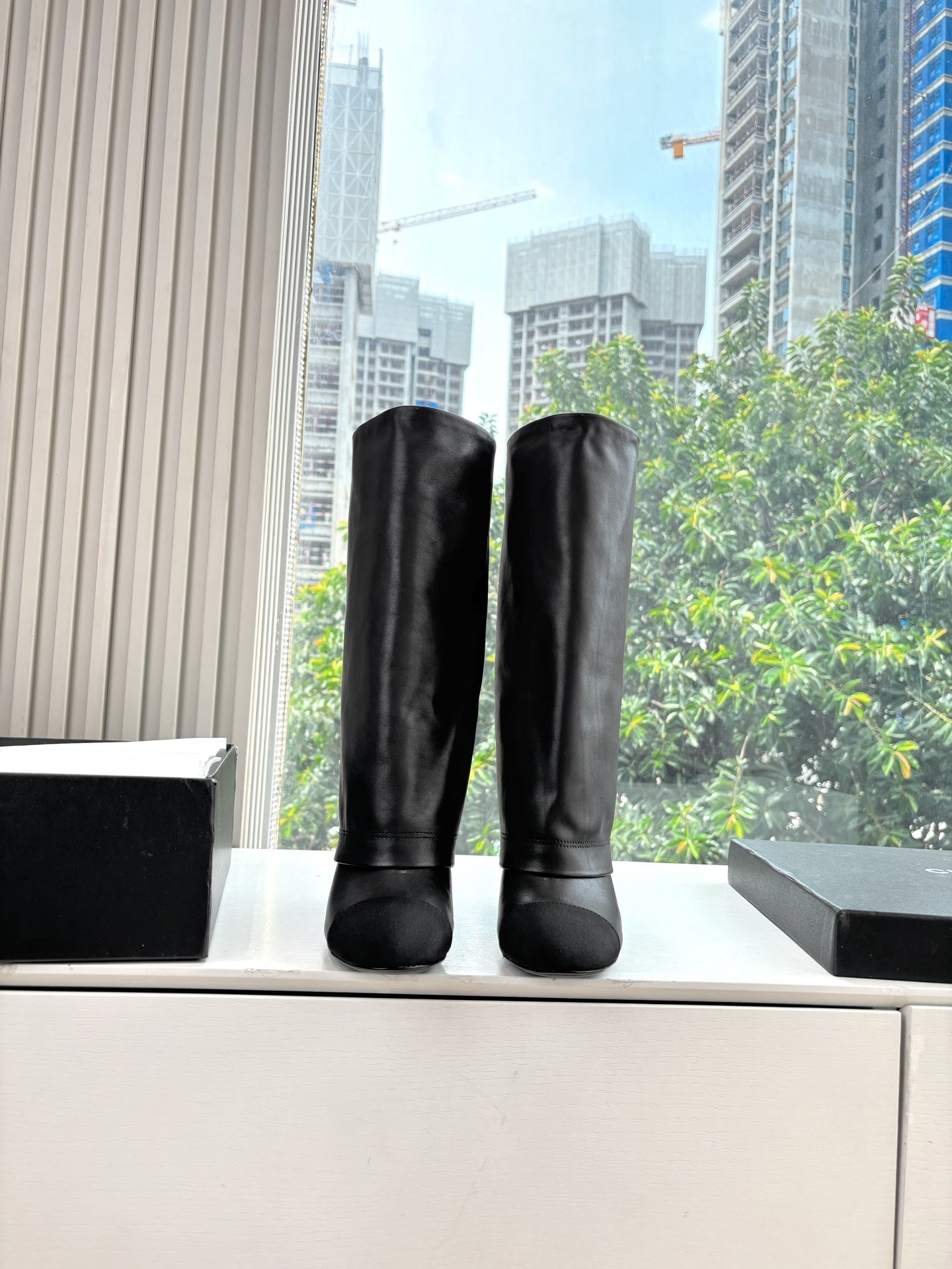 CC 25 High Boot Black Calfskin Grosgrain 430335