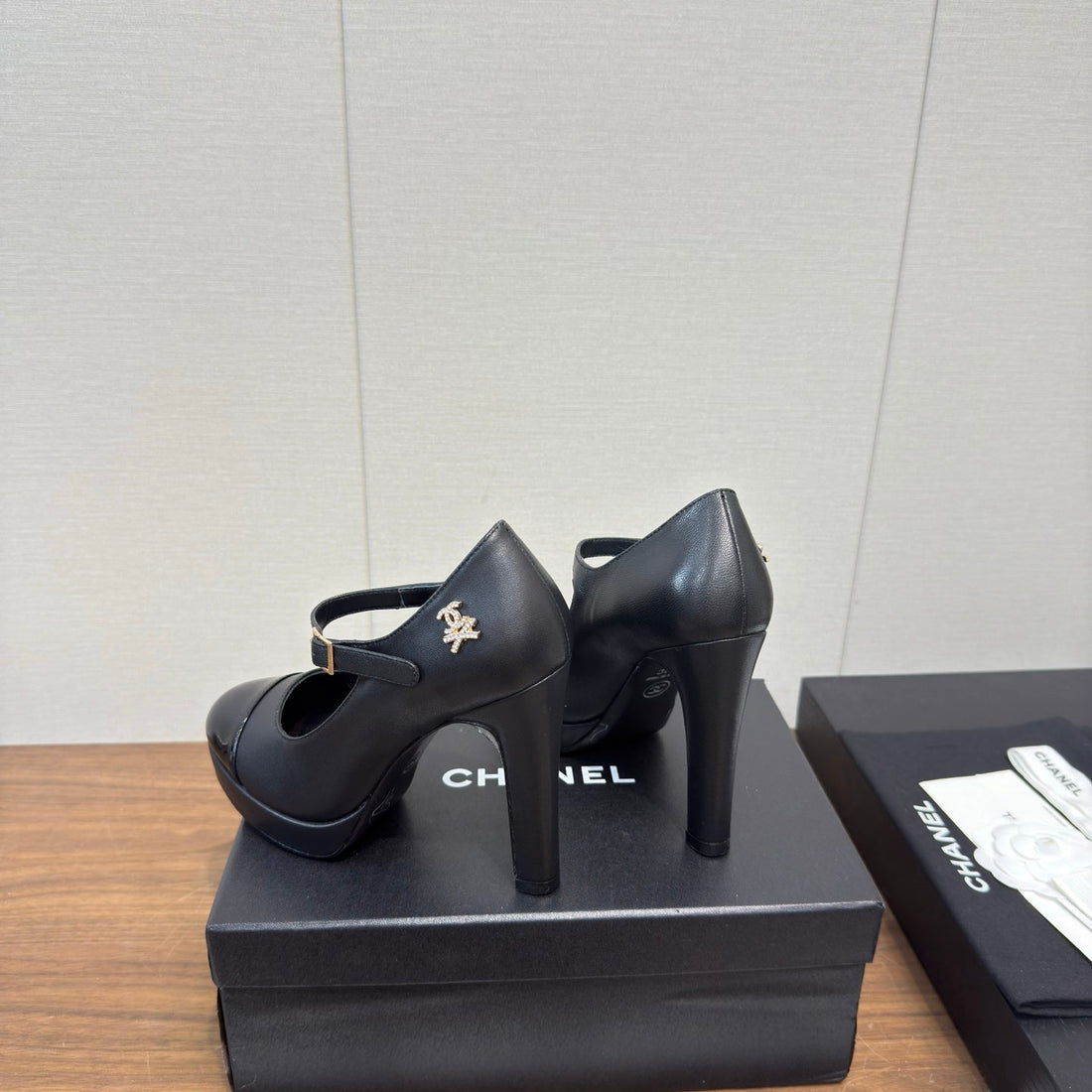Chanel 25 High Heel Pump Black Sheepskin 465594