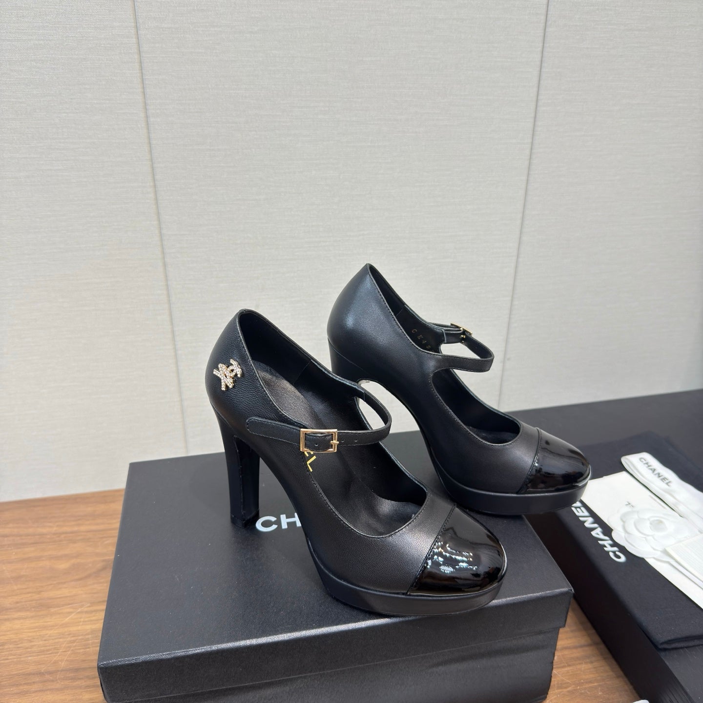 Chanel 25 High Heel Pump Black Sheepskin 465594