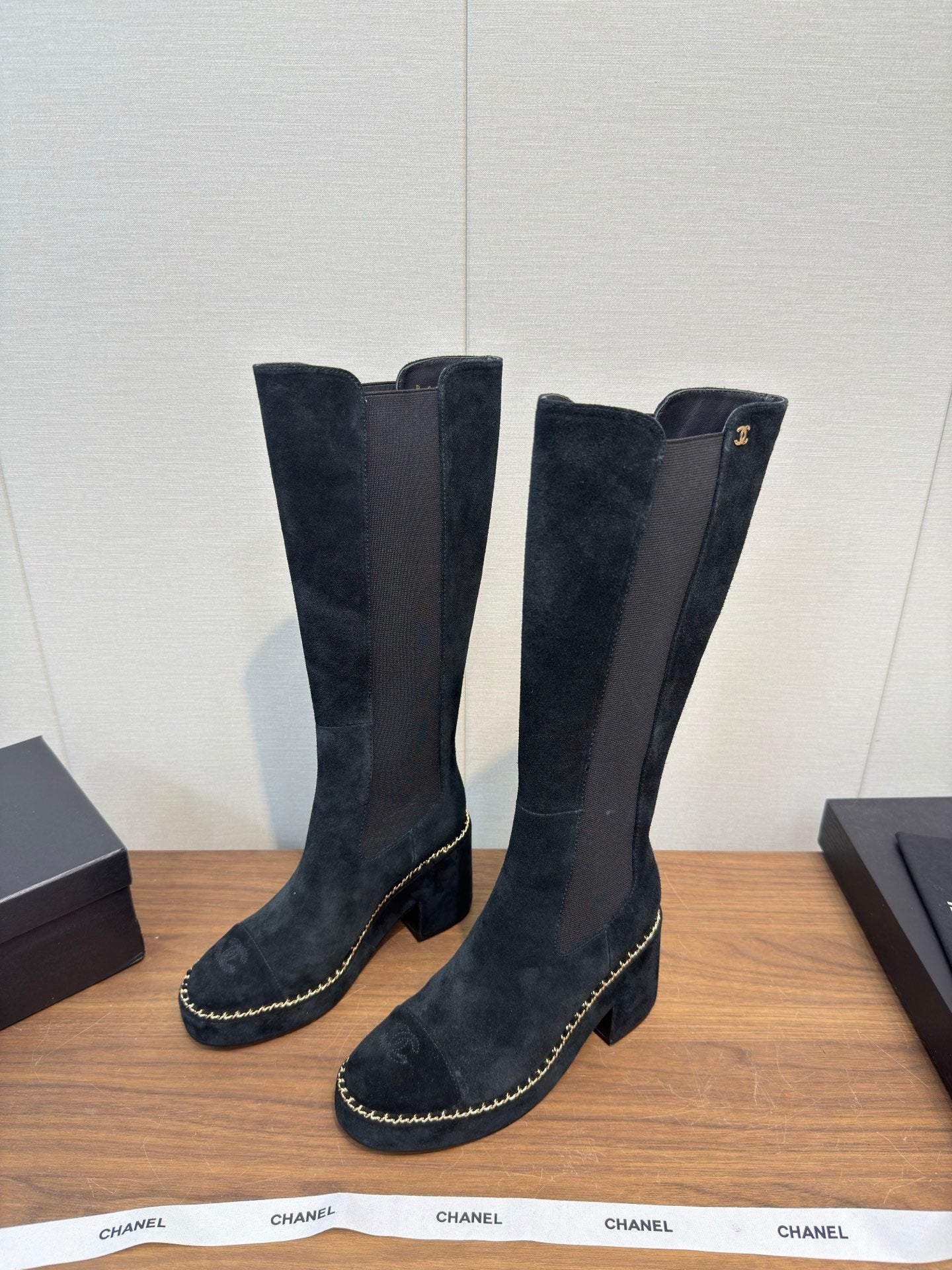 Chanel High Boot Black Suede 465607