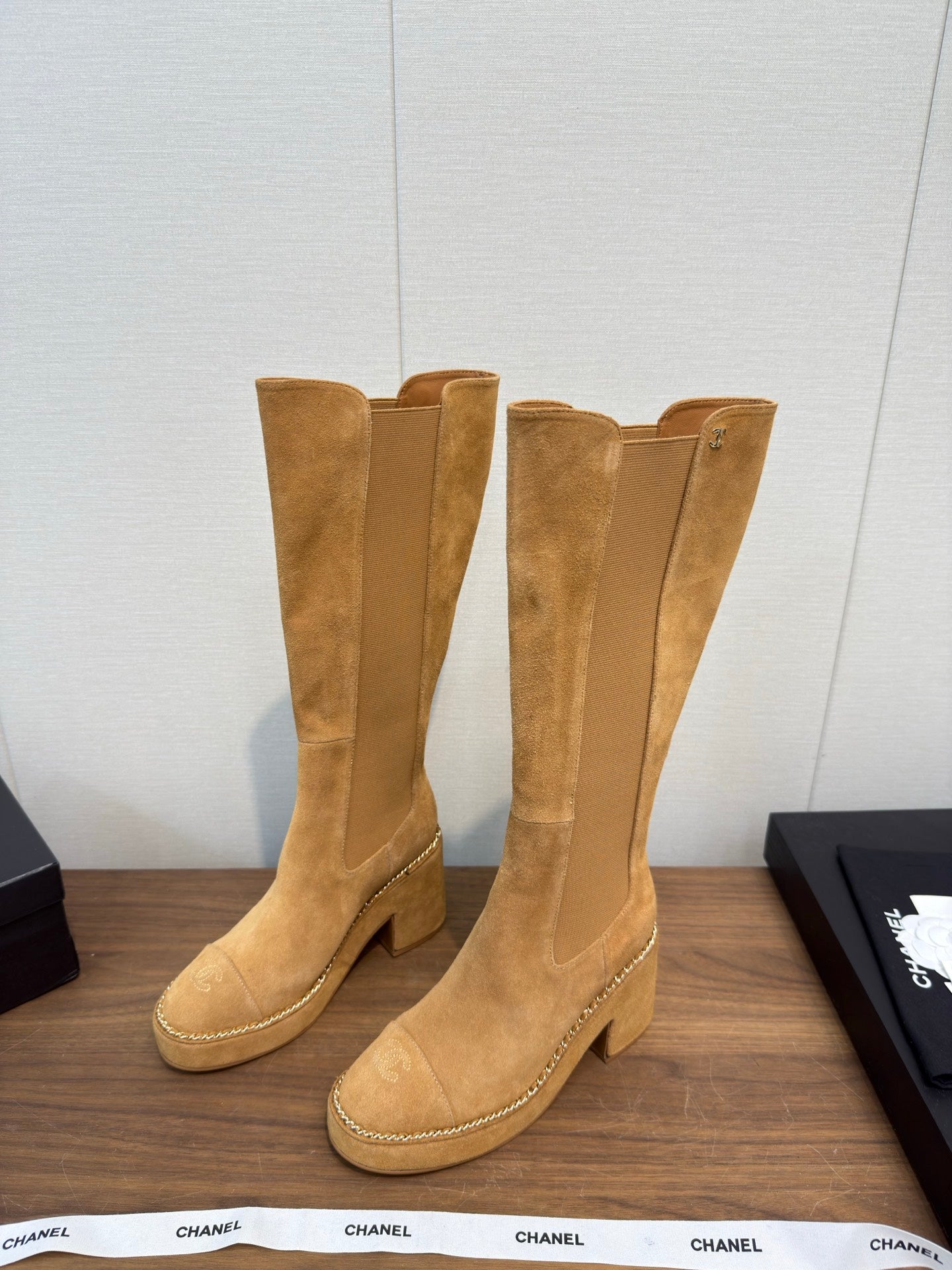 Chanel High Boot Camel Suede 465608