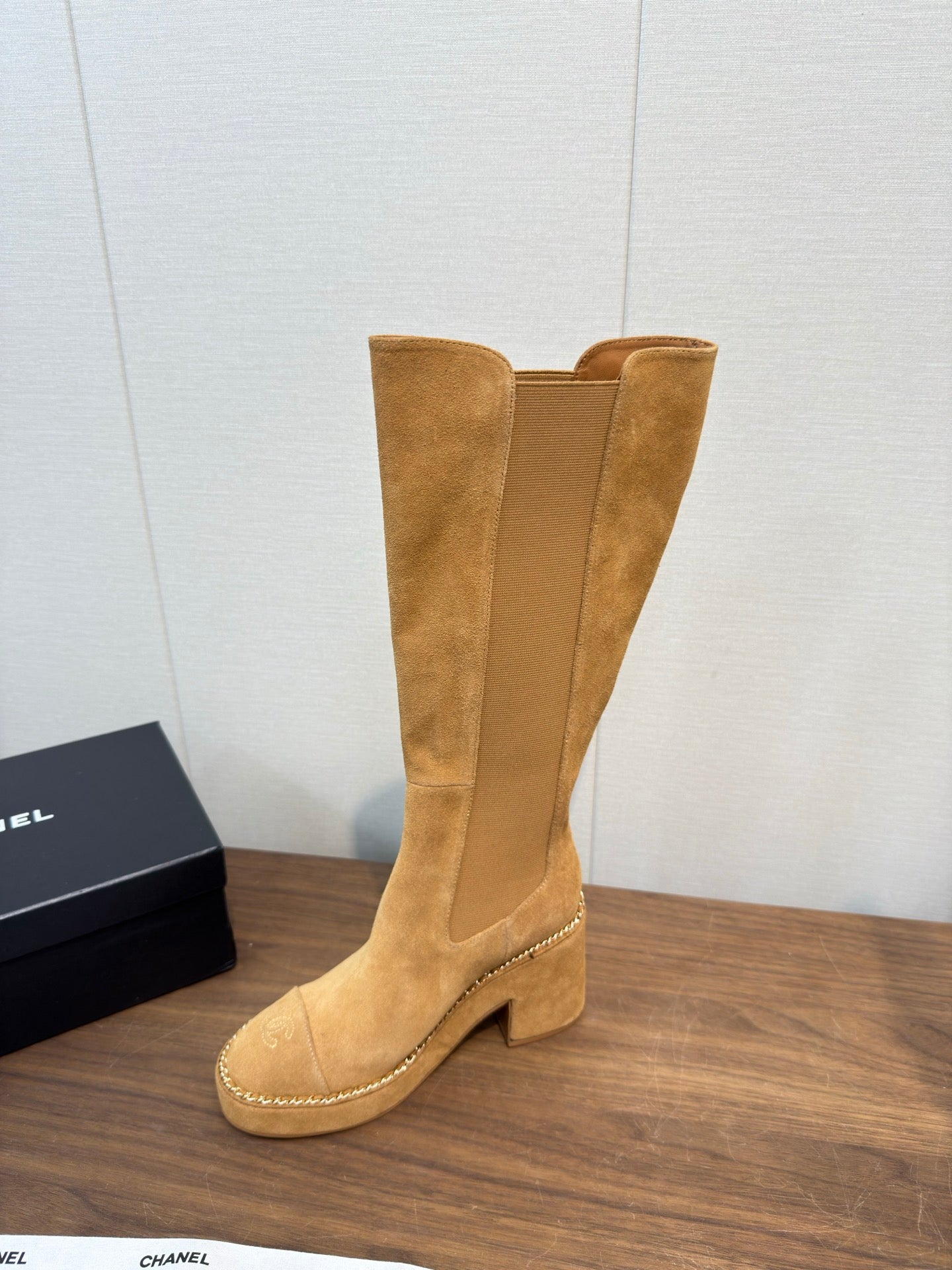 Chanel High Boot Camel Suede 465608