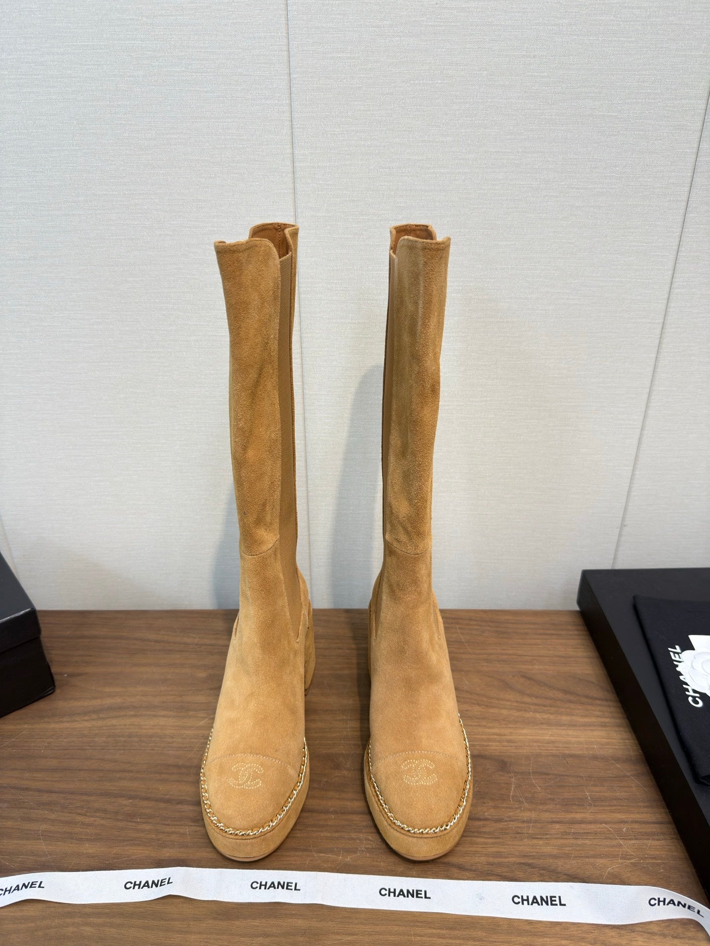 Chanel High Boot Camel Suede 465608