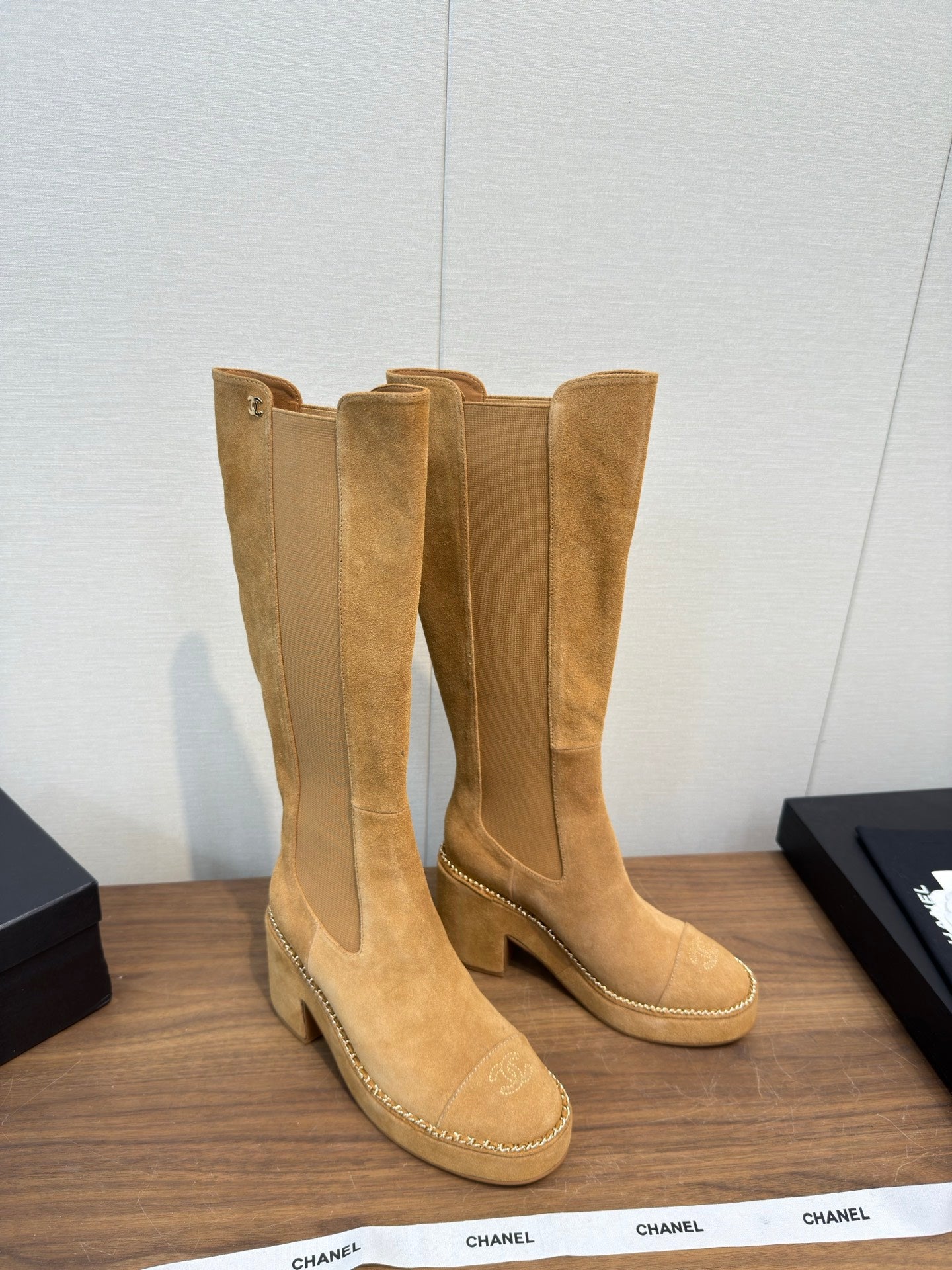 Chanel High Boot Camel Suede 465608