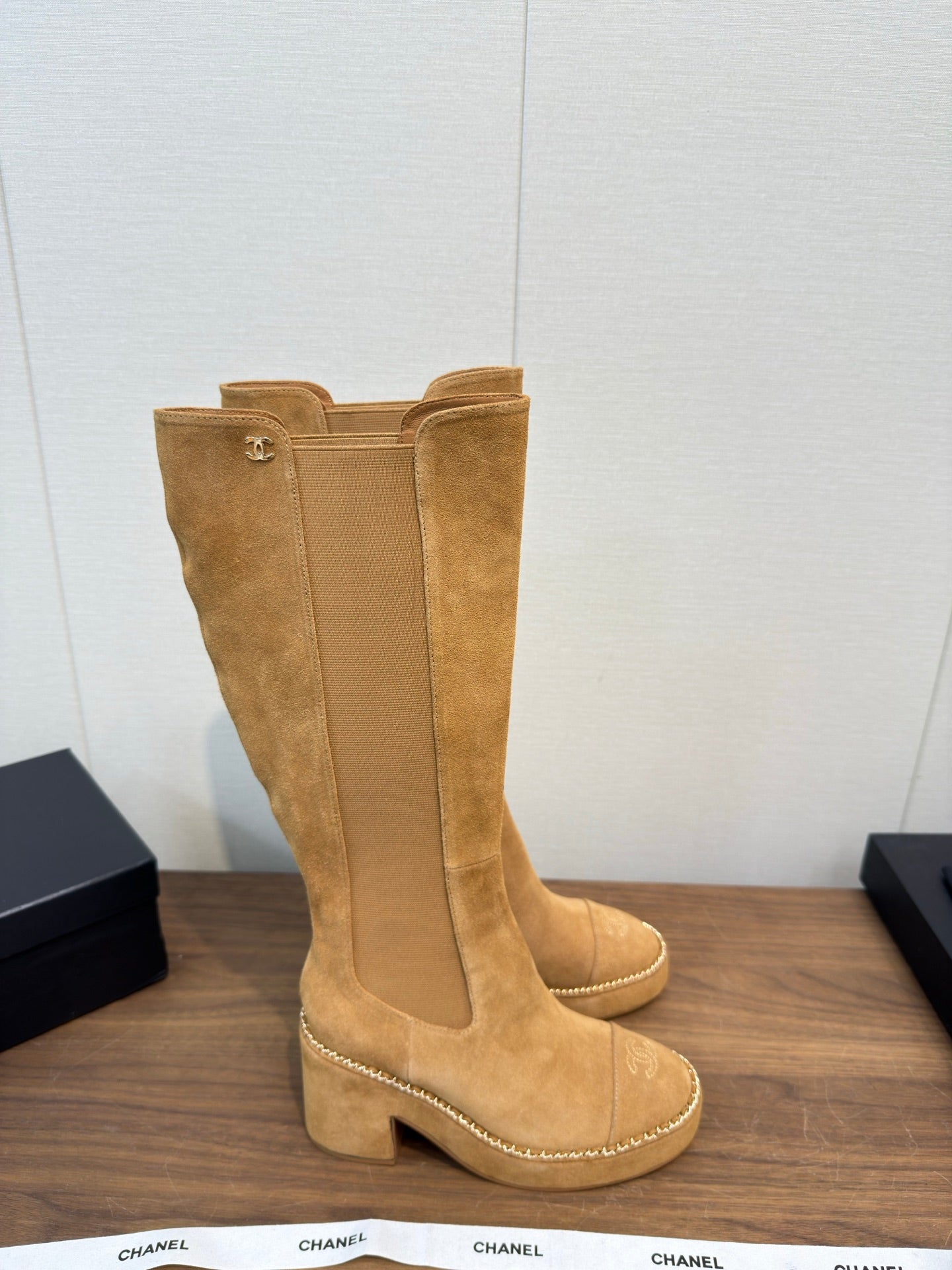 Chanel High Boot Camel Suede 465608