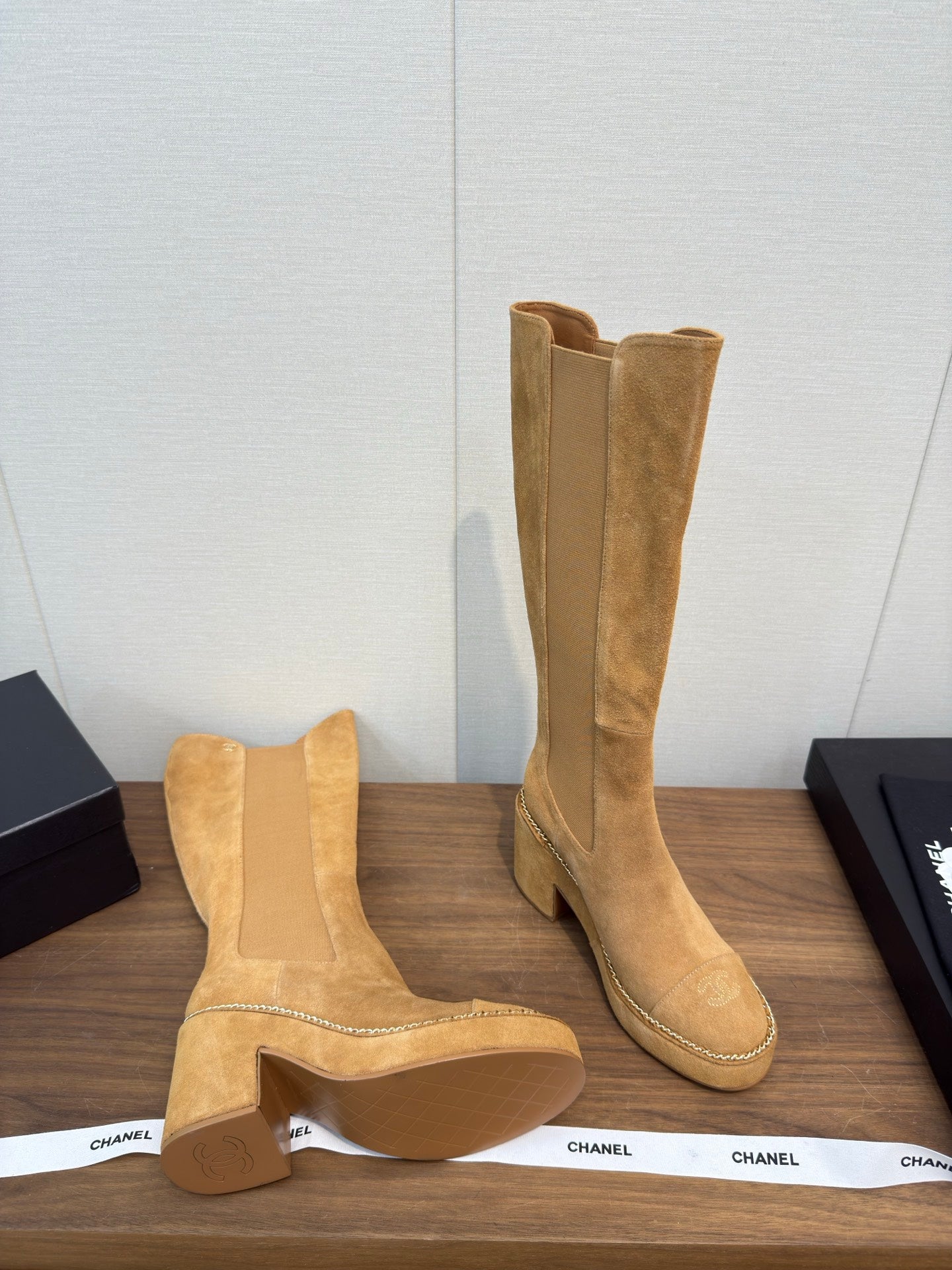 Chanel High Boot Camel Suede 465608