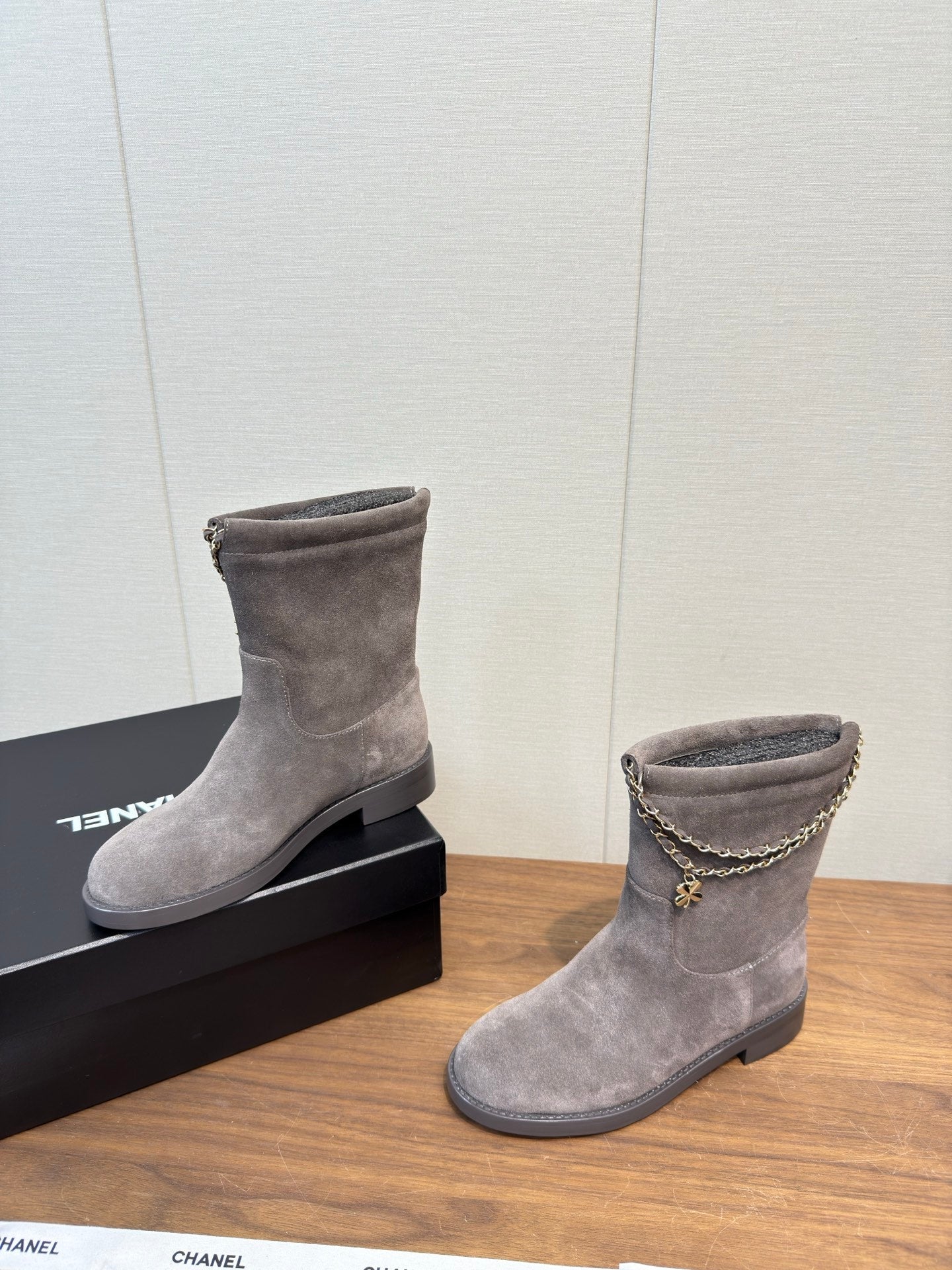 Chanel 25 Boot Grey Suede