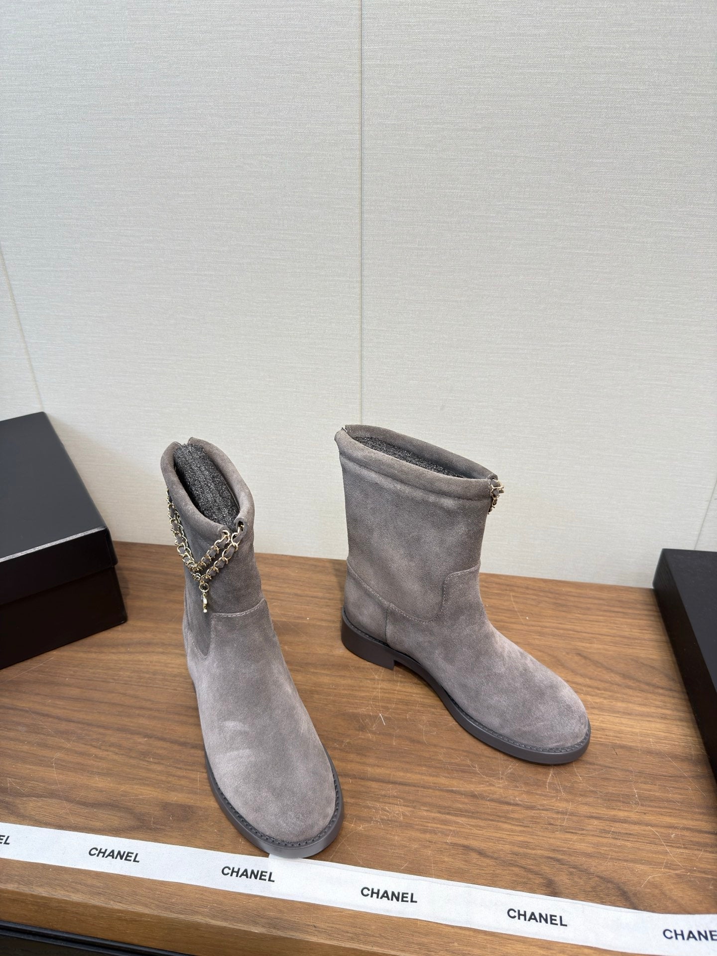 Chanel 25 Boot Grey Suede