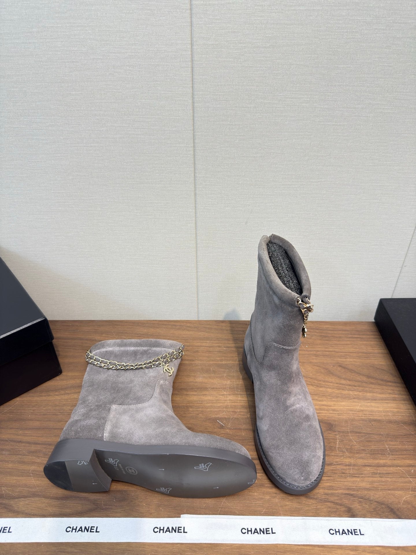 Chanel 25 Boot Grey Suede
