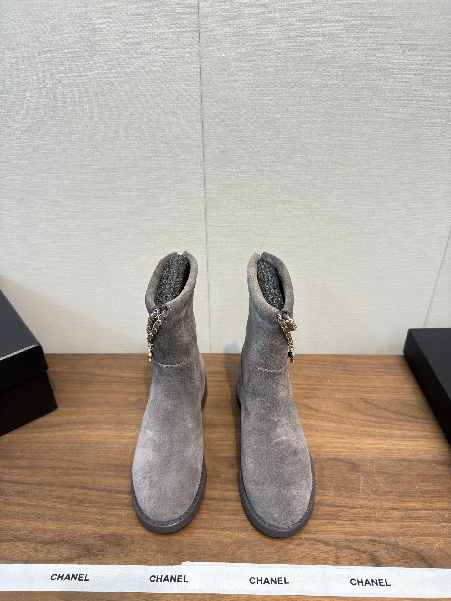 Chanel 25 Boot Grey Suede