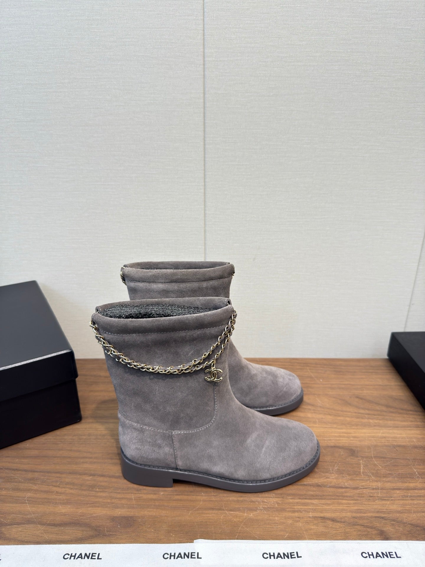 Chanel 25 Boot Grey Suede