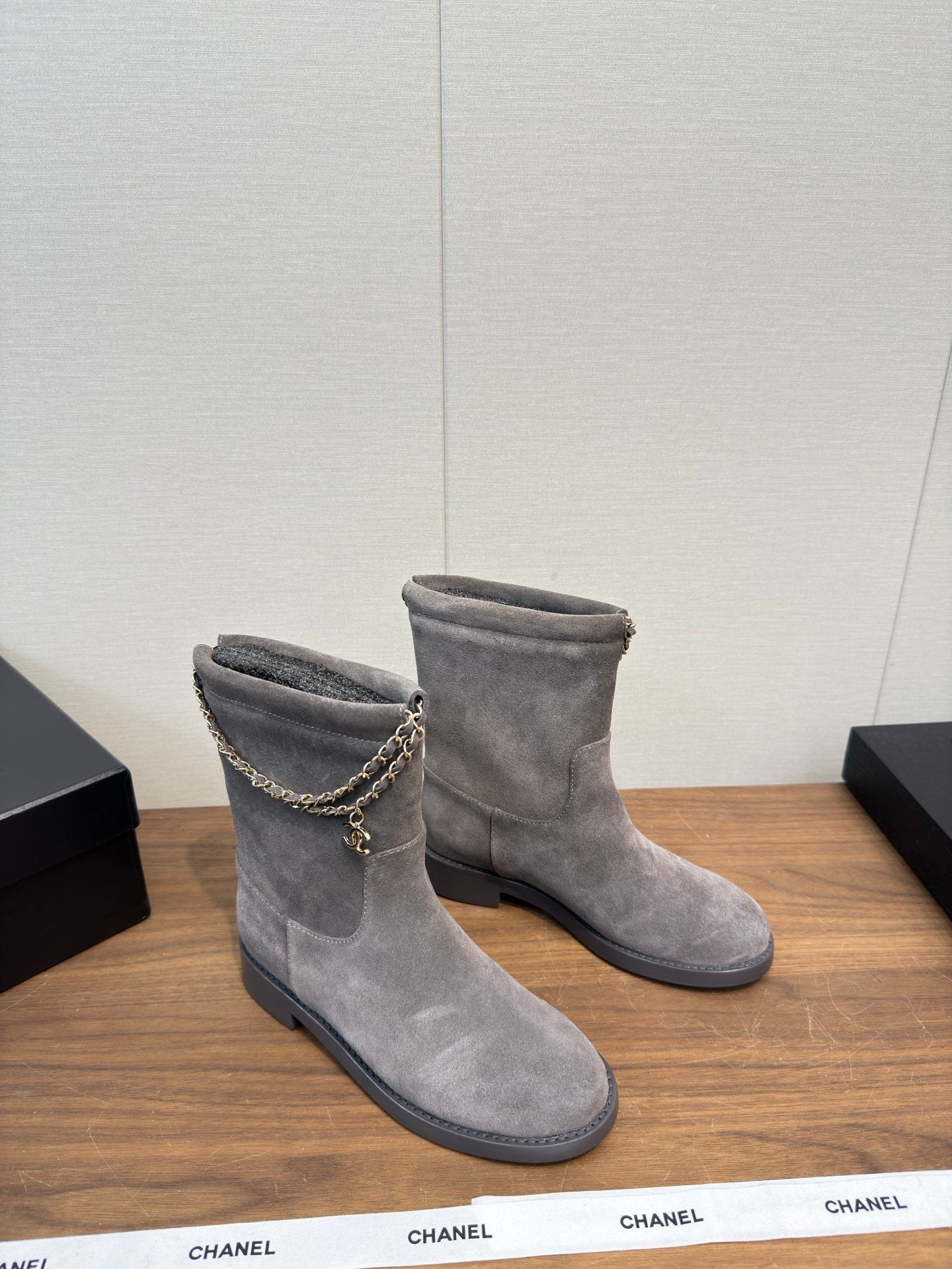 Chanel 25 Boot Grey Suede
