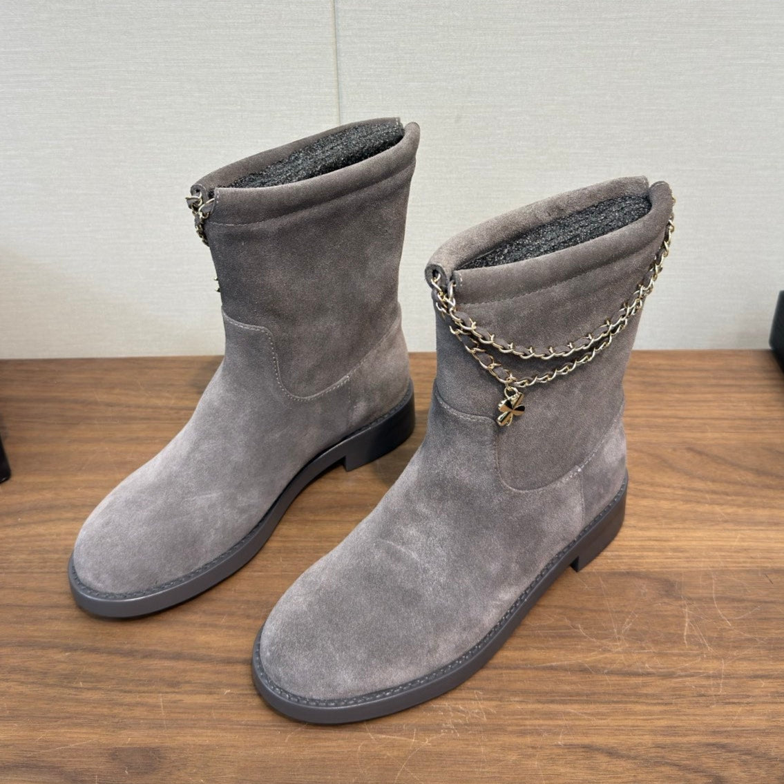 Chanel 25 Boot Grey Suede