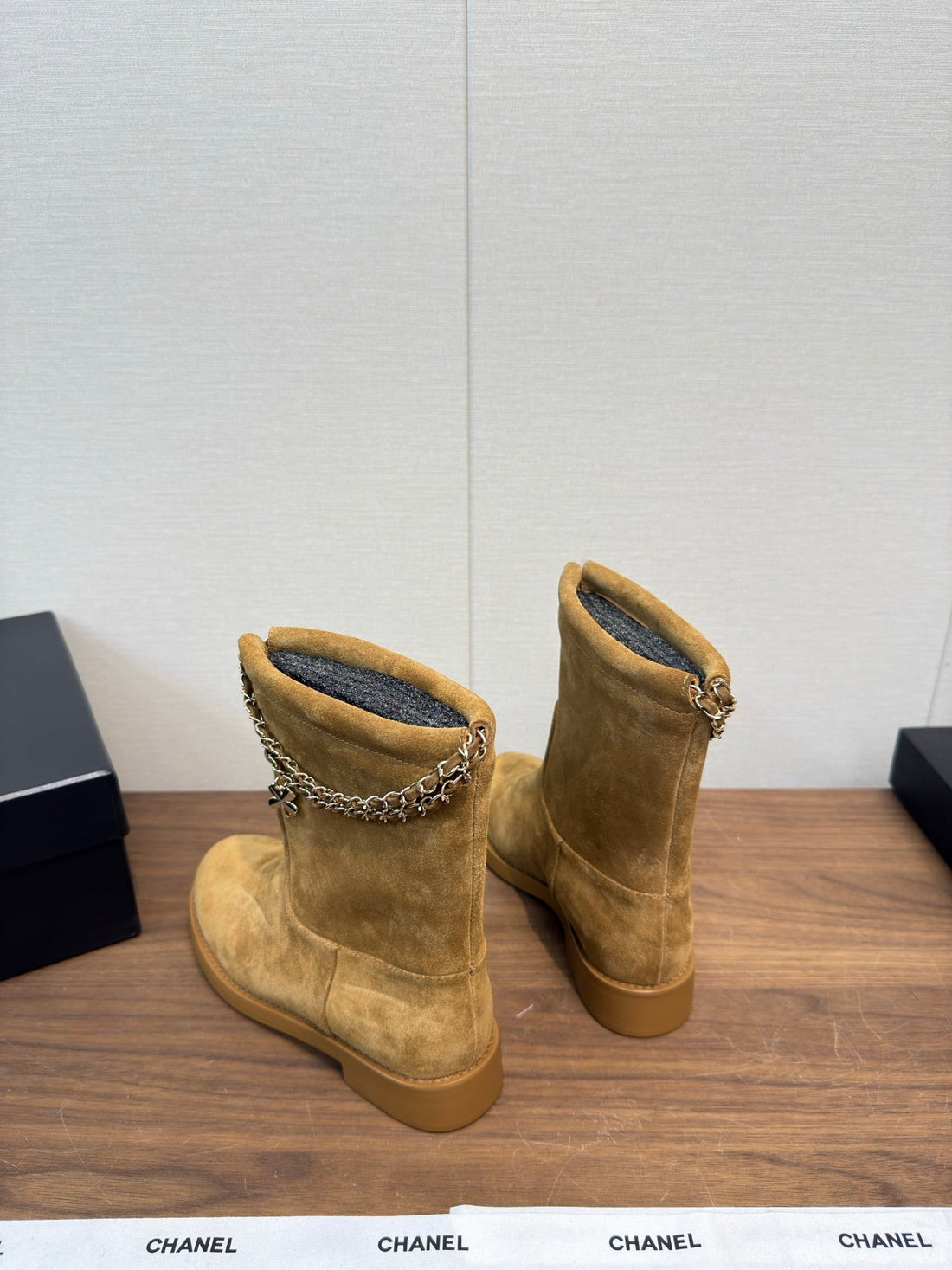Chanel 25 Boot Camel Suede 465611