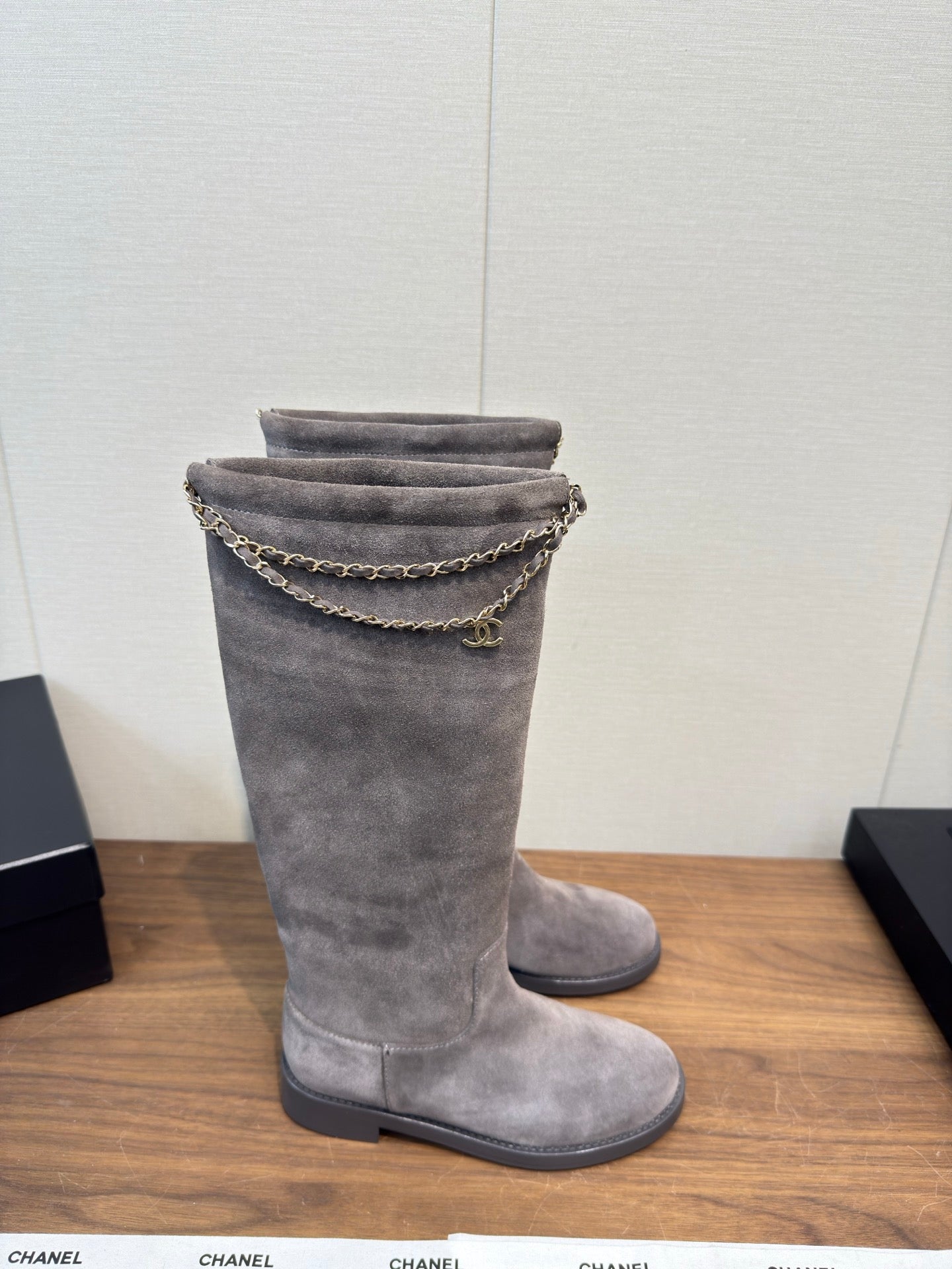 Chanel 25 Long Boot Grey Suede 465614