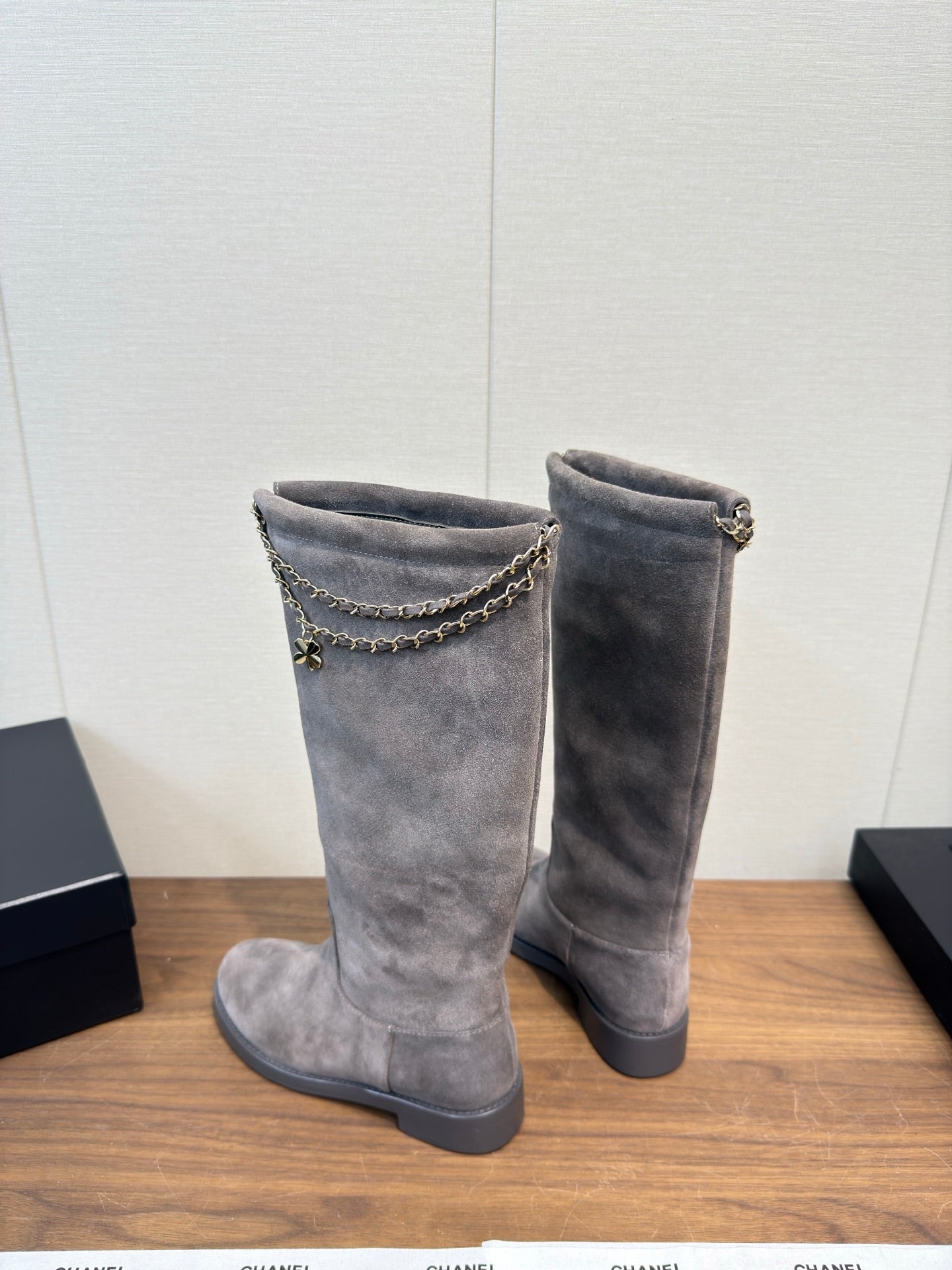 Chanel 25 Long Boot Grey Suede 465614