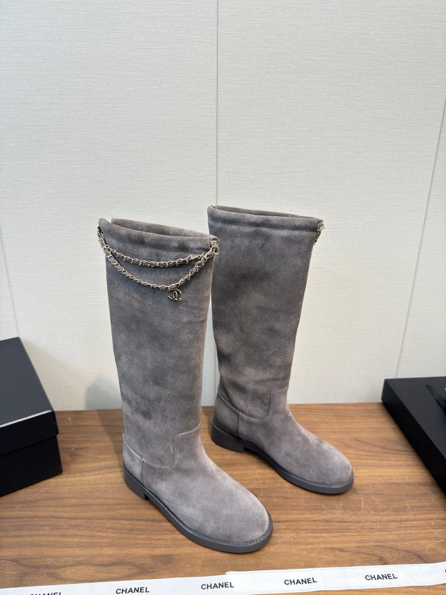 Chanel 25 Long Boot Grey Suede 465614