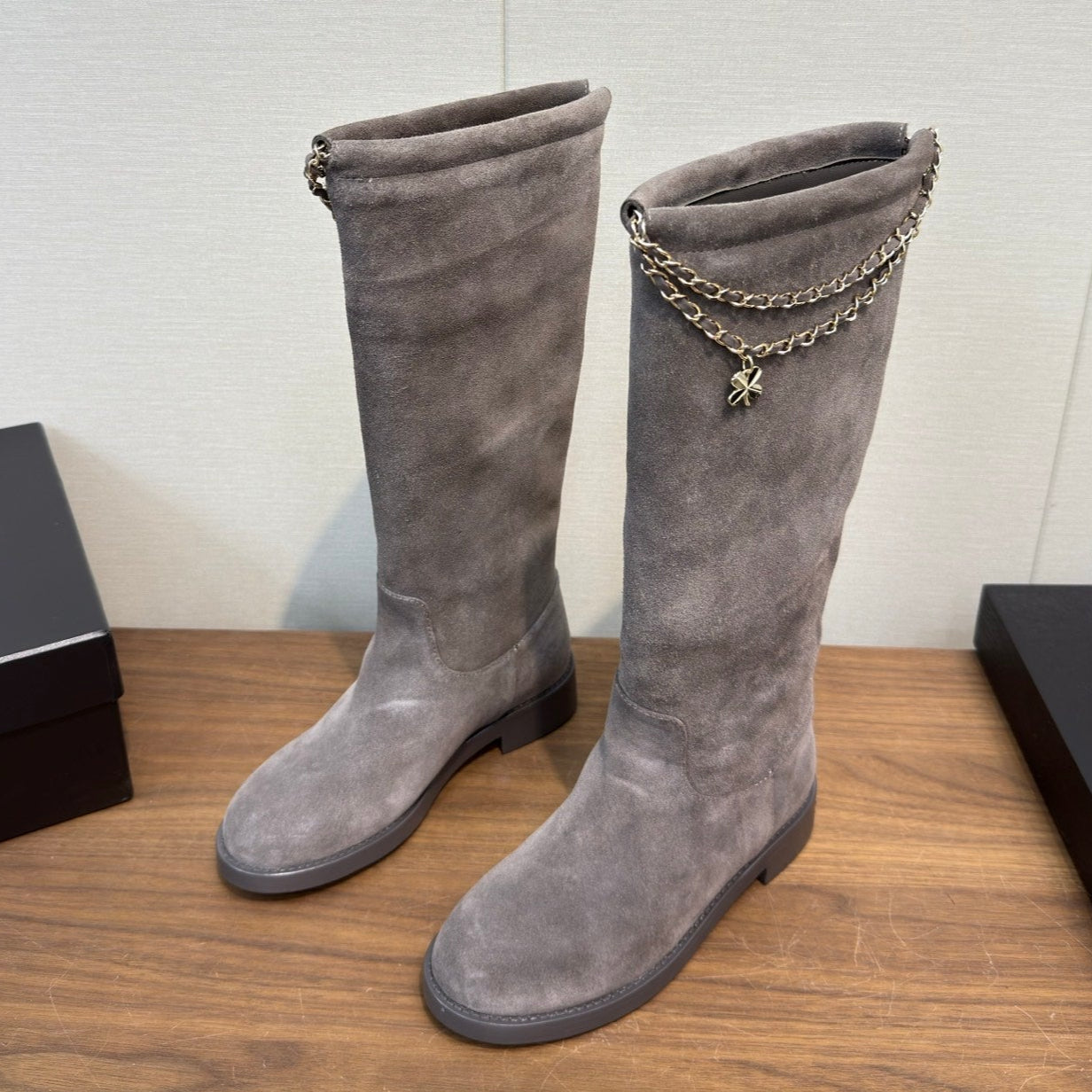 Chanel 25 Long Boot Grey Suede 465614
