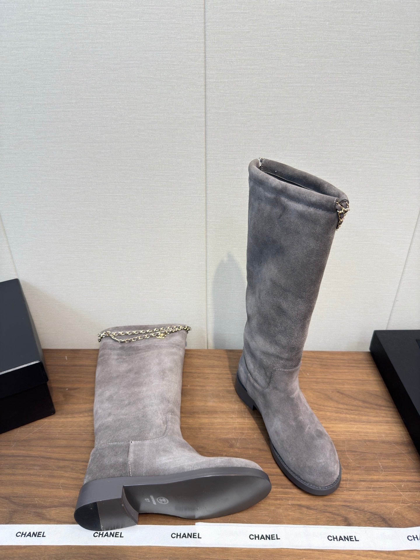 Chanel 25 Long Boot Grey Suede 465614