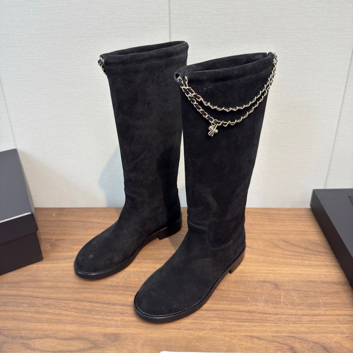 Chanel 25 Long Boot Black Suede 465615
