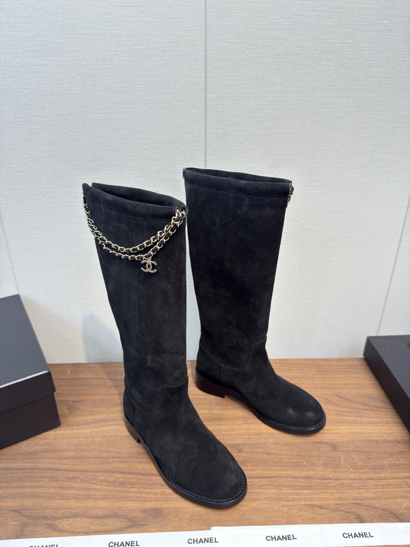 Chanel 25 Long Boot Black Suede 465615