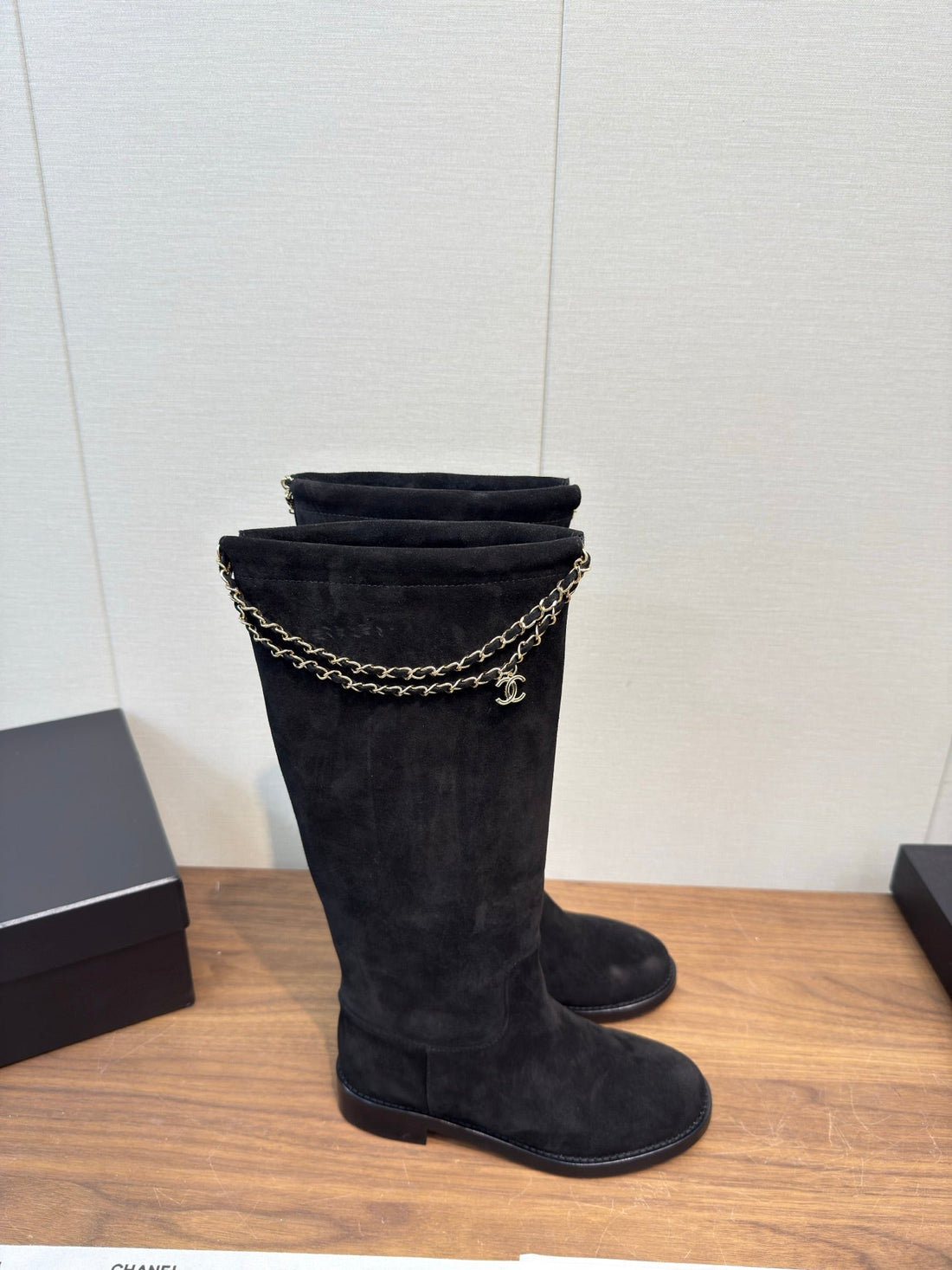 Chanel 25 Long Boot Black Suede 465615