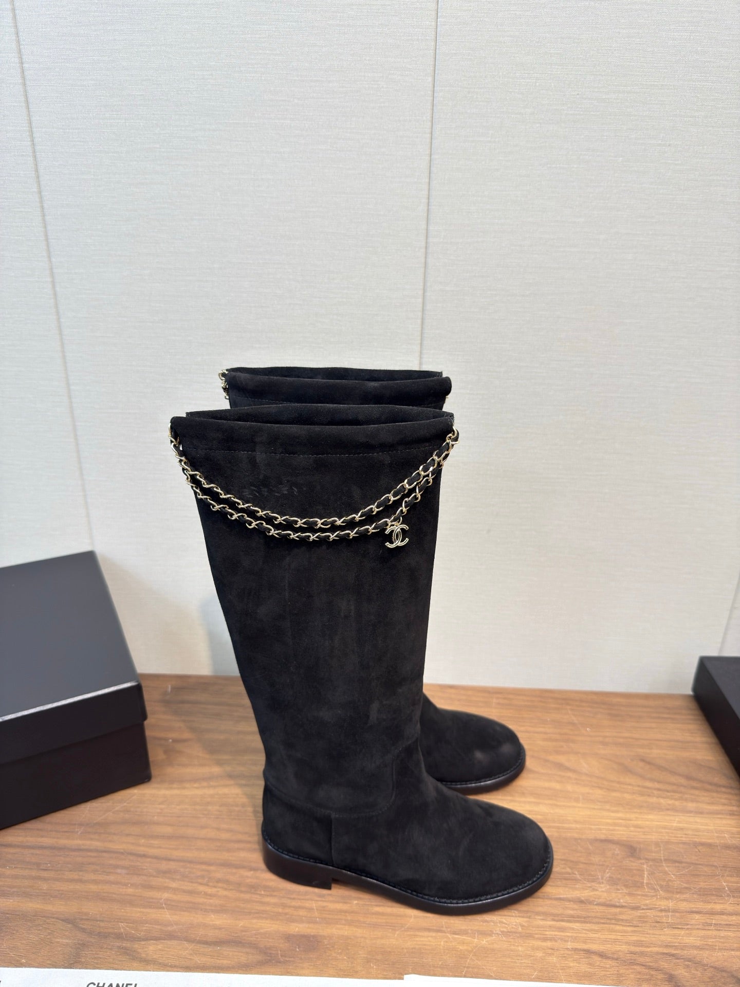 Chanel 25 Long Boot Black Suede 465615