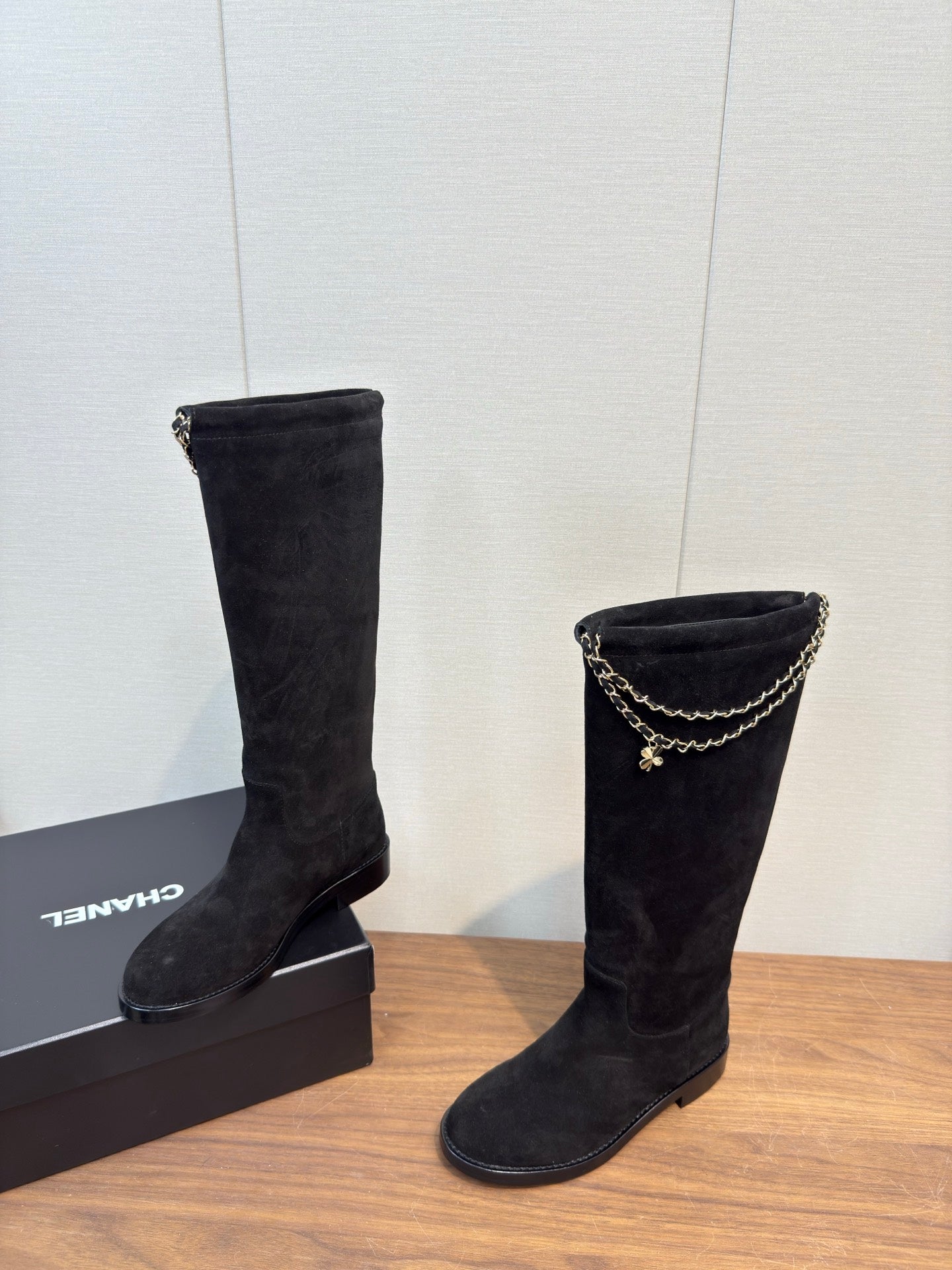 Chanel 25 Long Boot Black Suede 465615