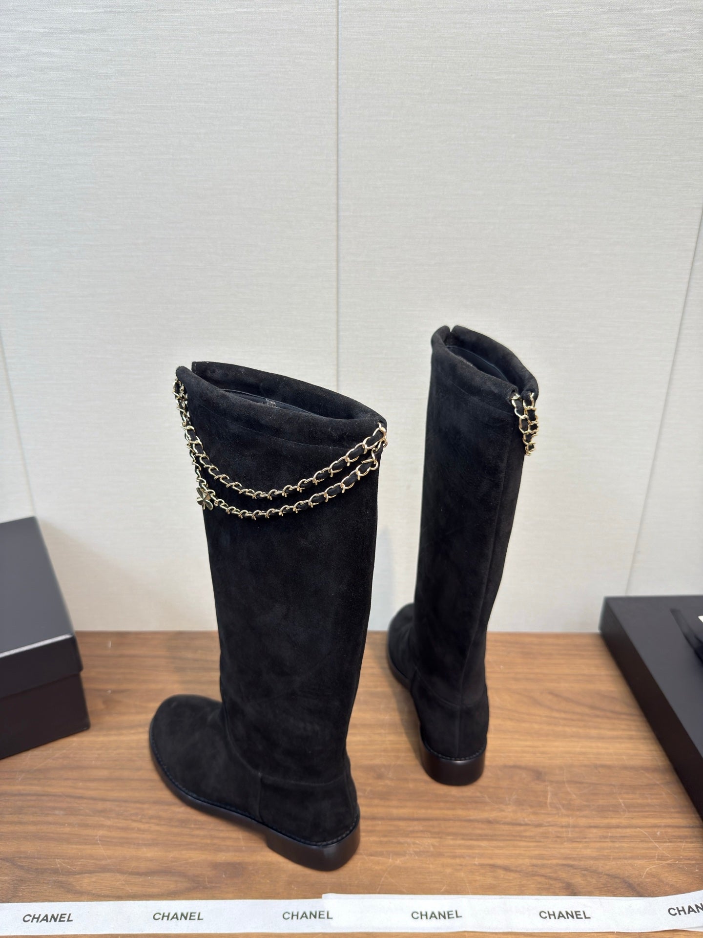 Chanel 25 Long Boot Black Suede 465615