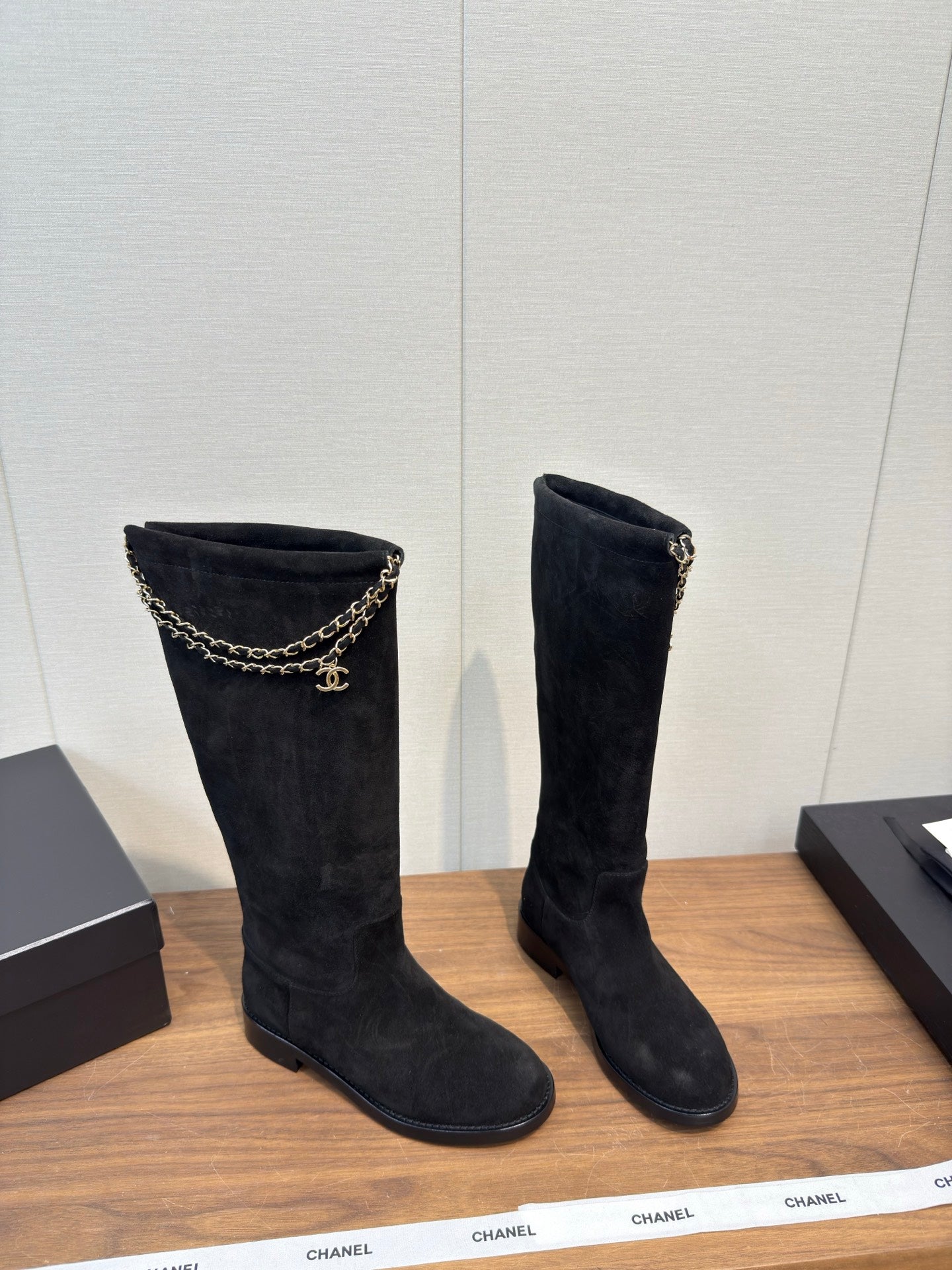 Chanel 25 Long Boot Black Suede 465615