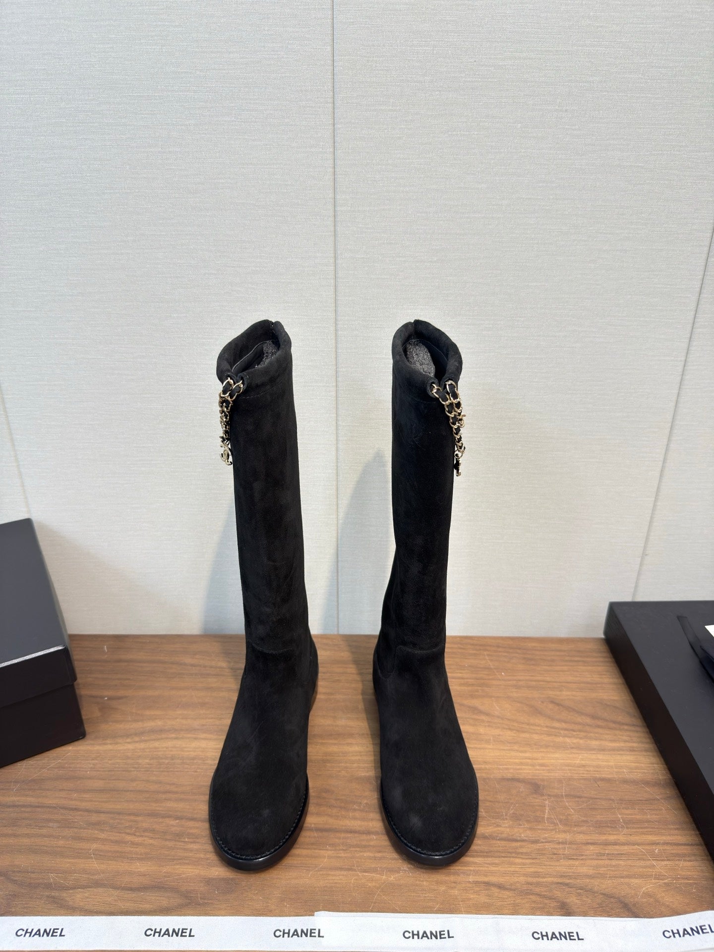 Chanel 25 Long Boot Black Suede 465615