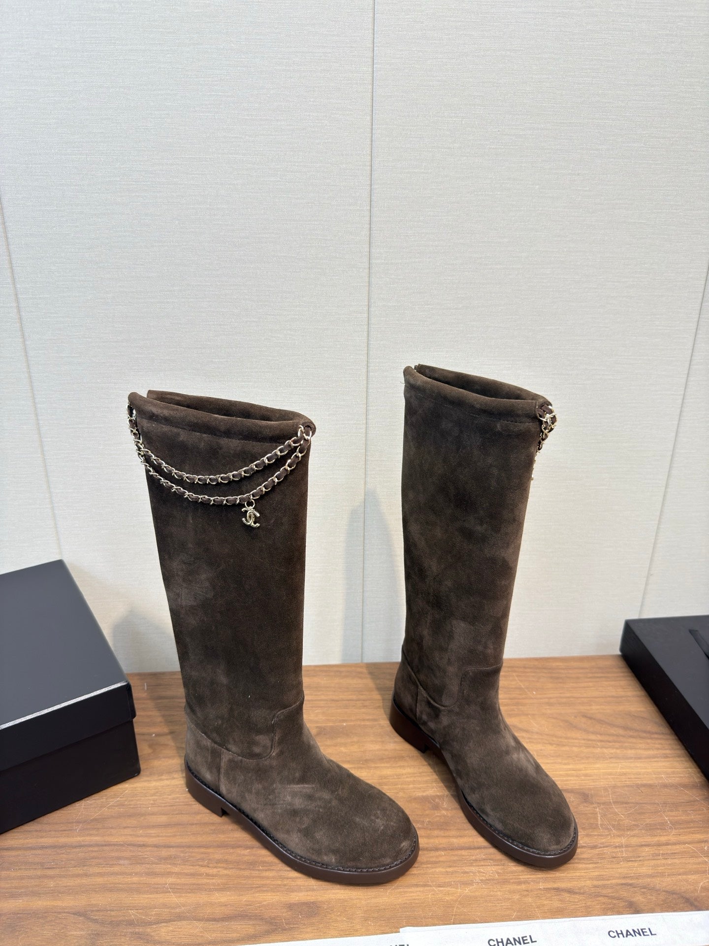 Chanel 25 Long Boot Brown Suede 465617