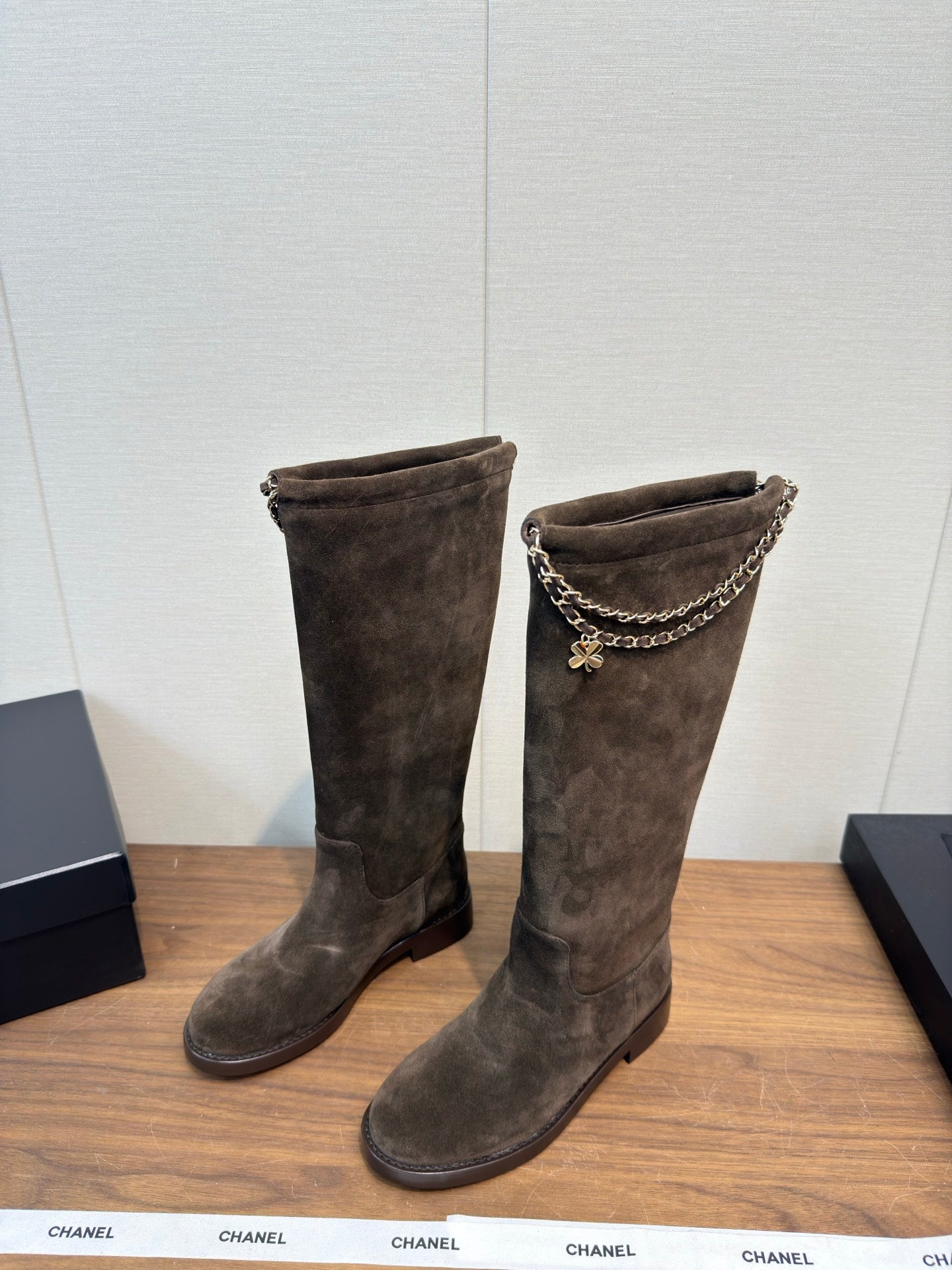 Chanel 25 Long Boot Brown Suede 465617