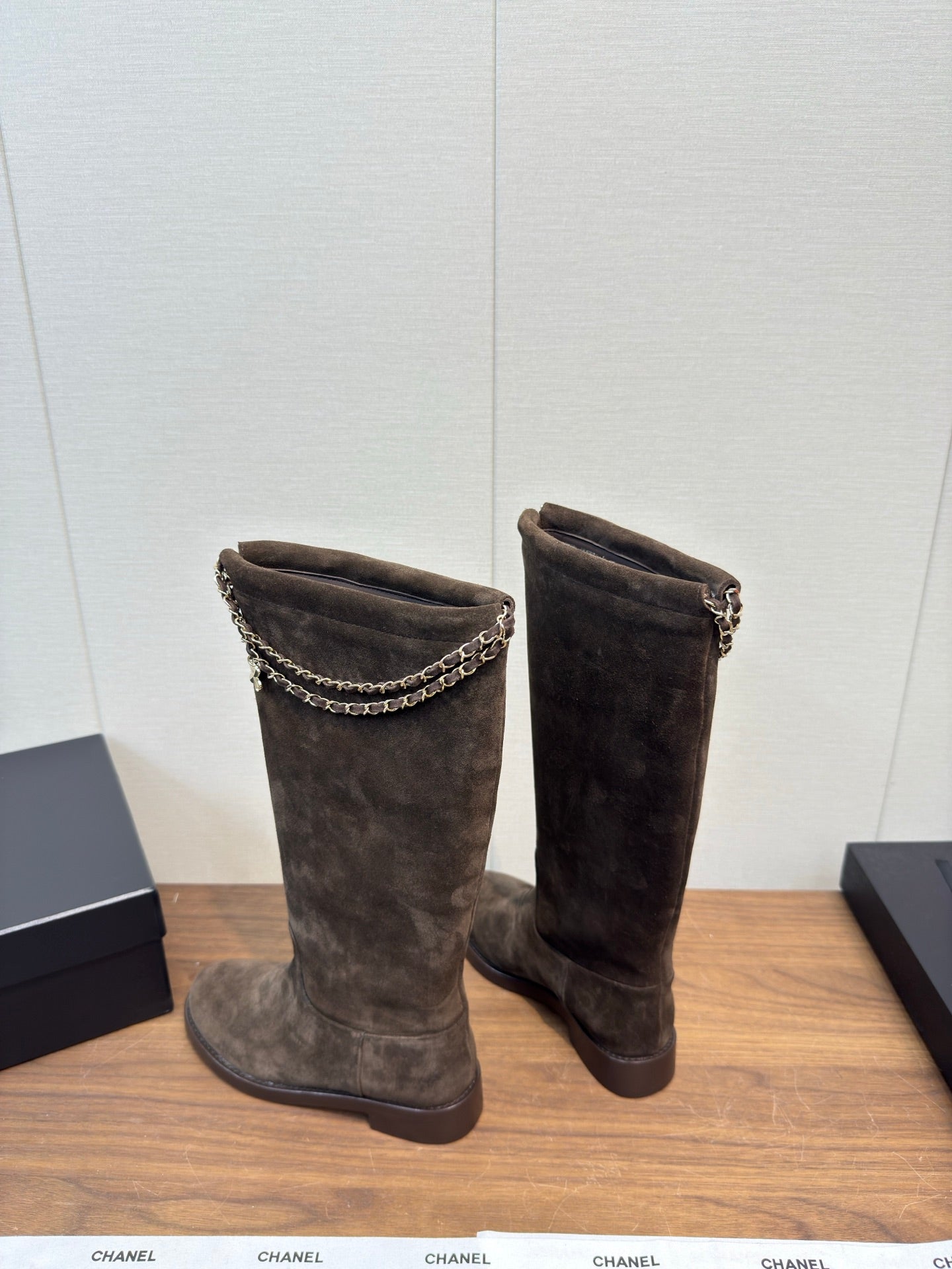 Chanel 25 Long Boot Brown Suede 465617