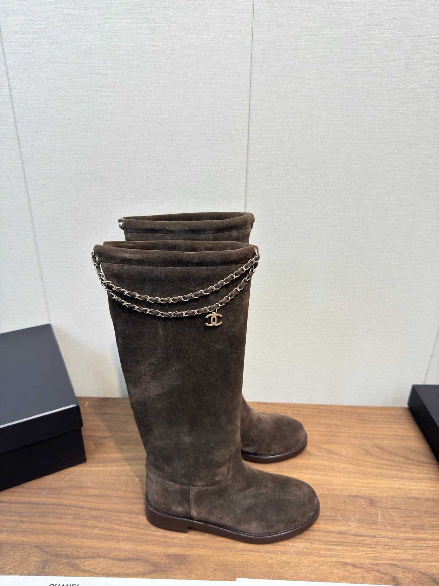Chanel 25 Long Boot Brown Suede 465617