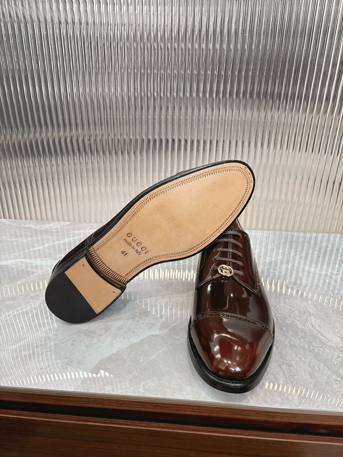 GG Men's Oxford Shoe Brown Patent Leather 524019