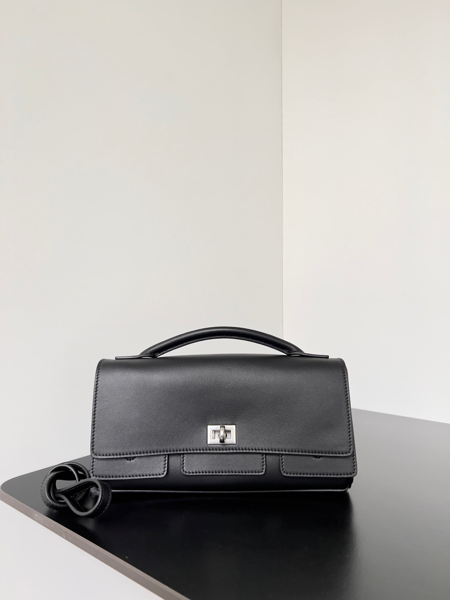 BEL AIR CLUTCH 27 IN BLACK NAPPA LAMBSKIN SILVER HARDWARE