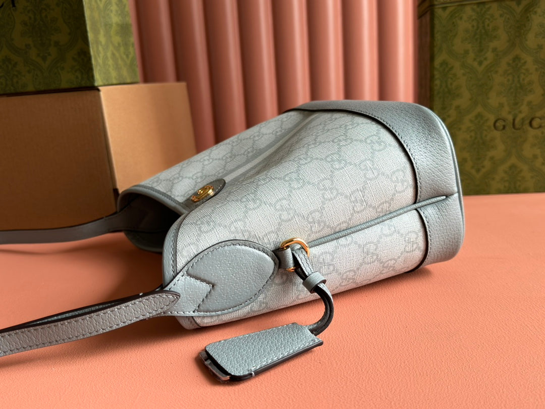 Gucci Ophidia 23cm Bag Gray Blue Canvas Leather 239917