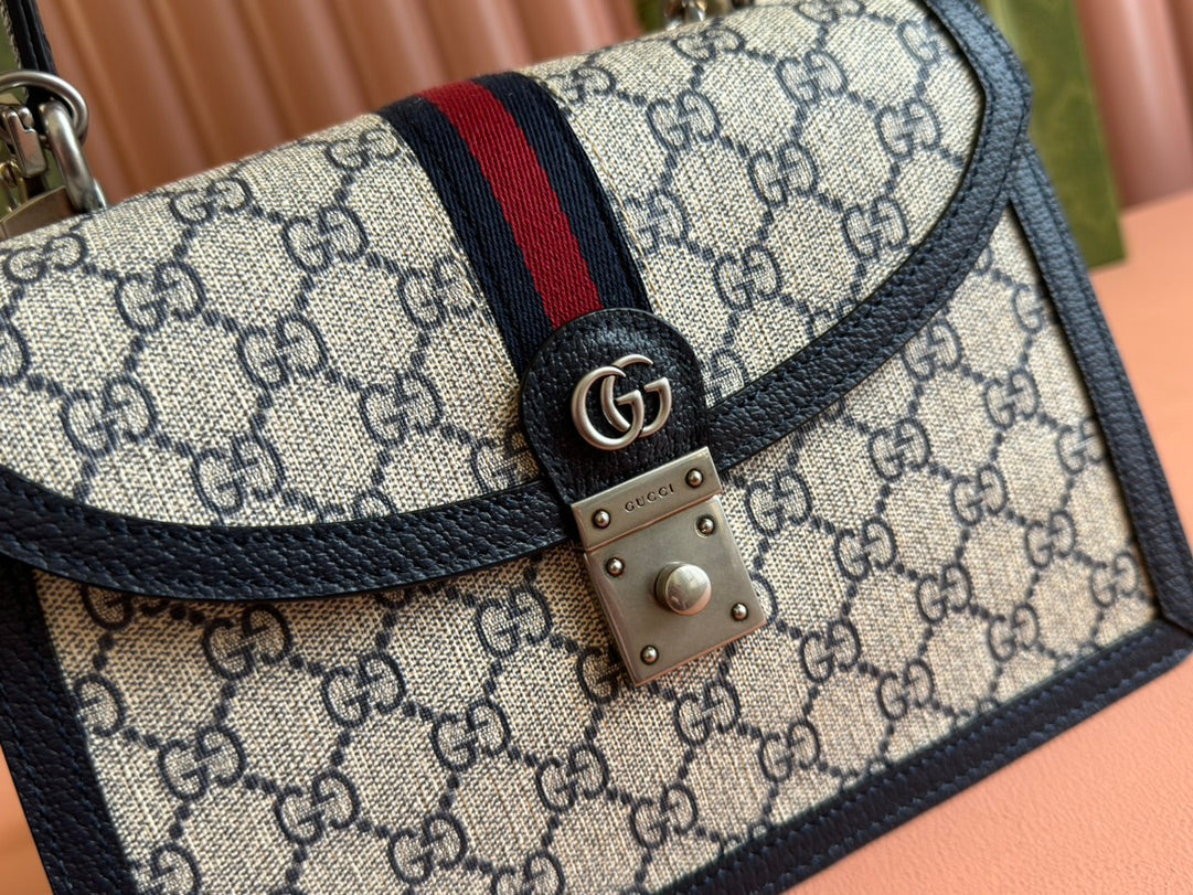 Gucci Ophidia 25cm Bag Ebony Black Canvas Leather 248493
