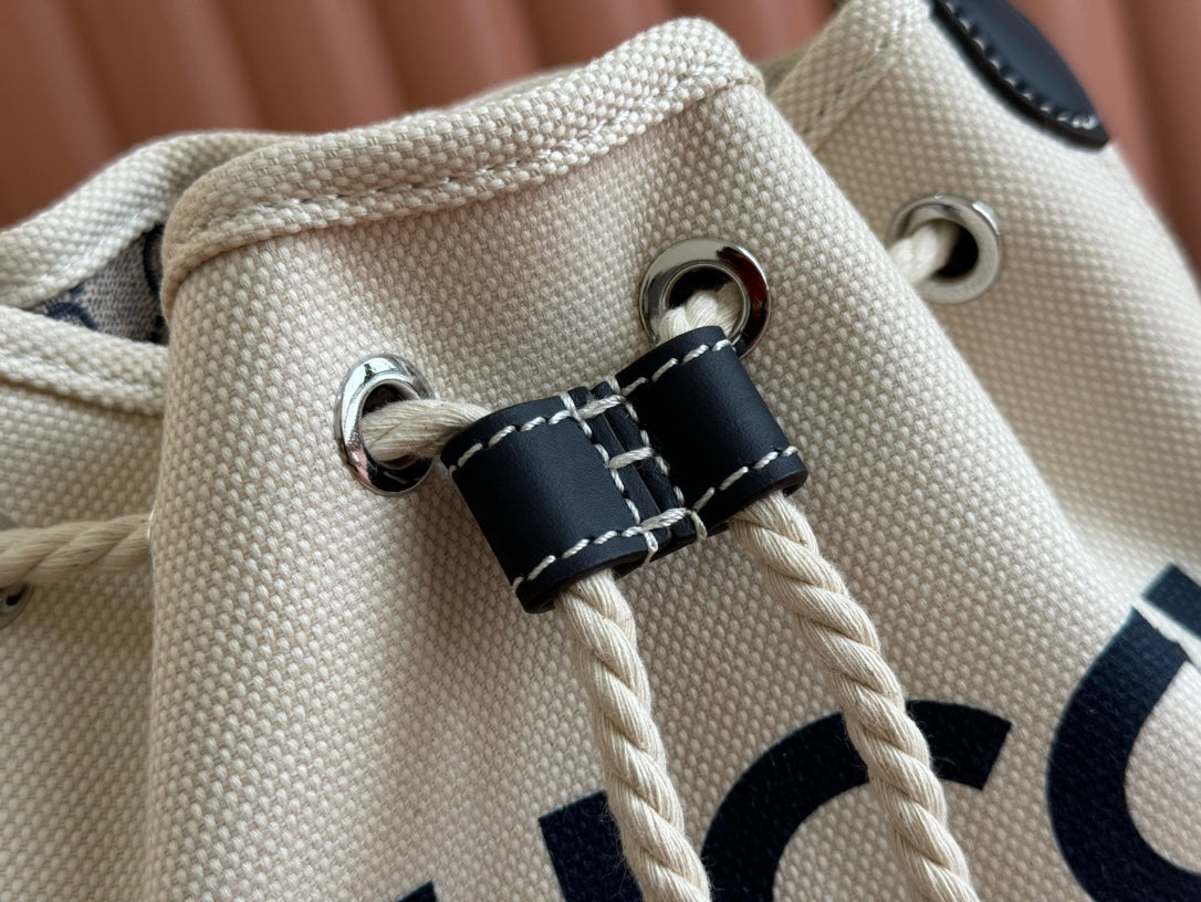 Gucci Bucket Bag Blue White Leather Canvas