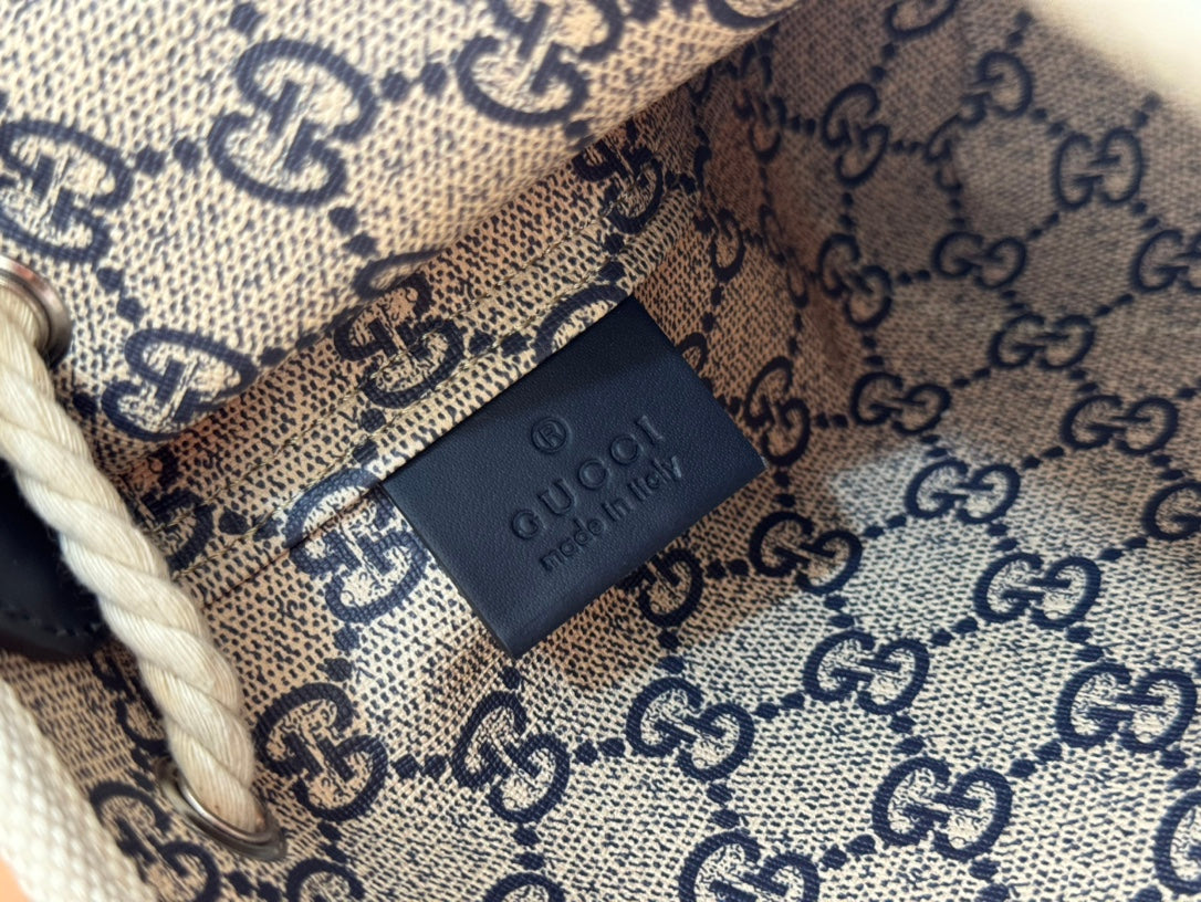 Gucci Bucket Bag Blue White Leather Canvas