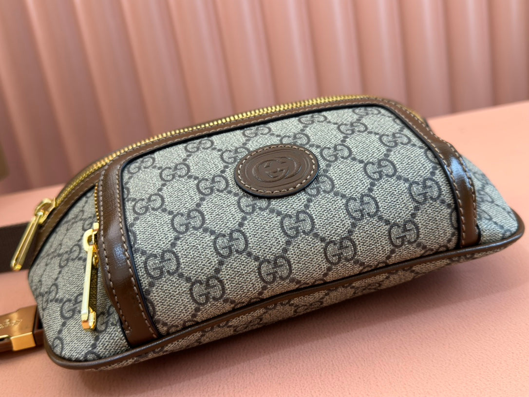 Gucci Interlocking G belt bag Brown mix Ebony Leather Canvas 248164